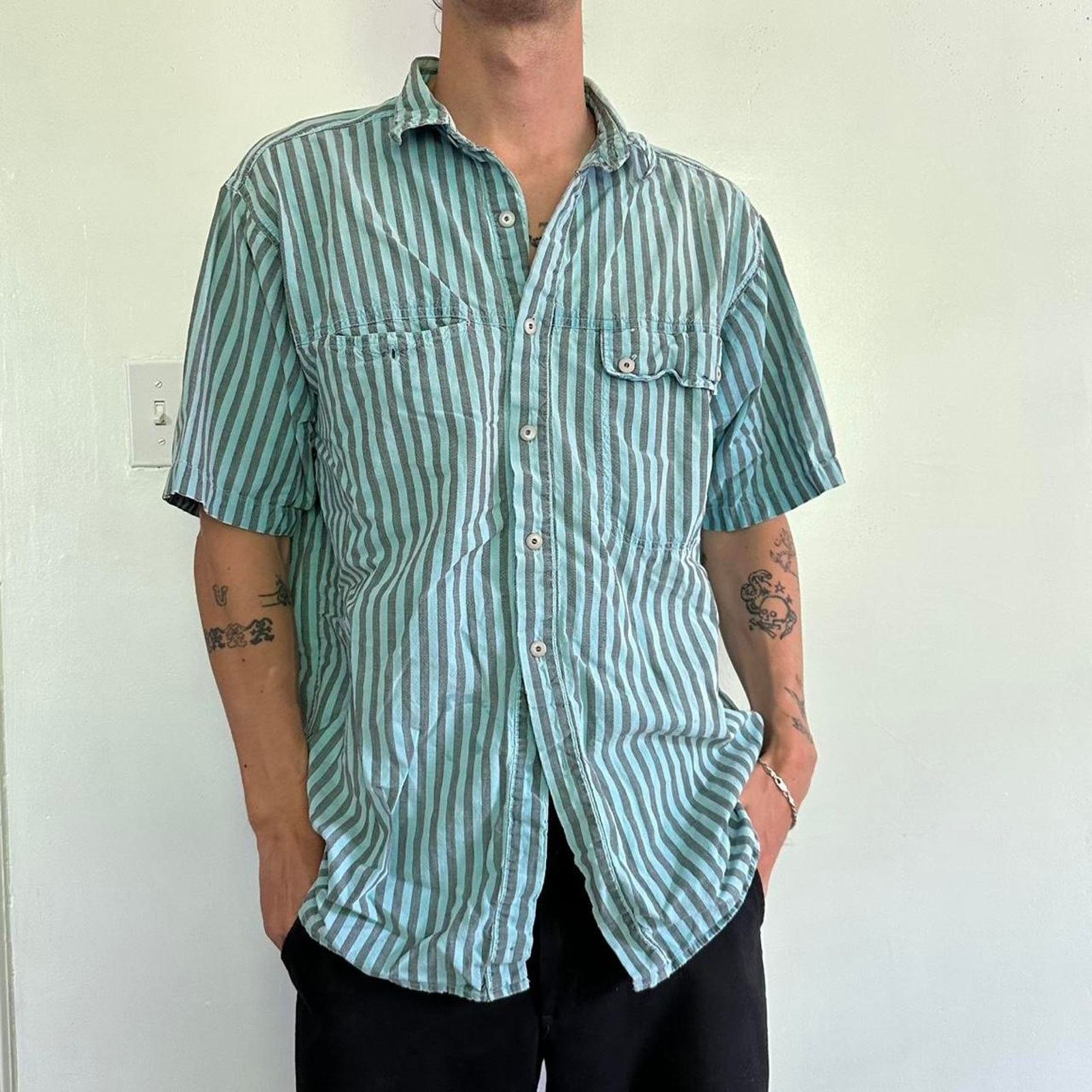 Vintage Vintage 80s Striped Button Up Carnival Diner Work Shirt Size US L / EU 52-54 / 3 - 7 Thumbnail