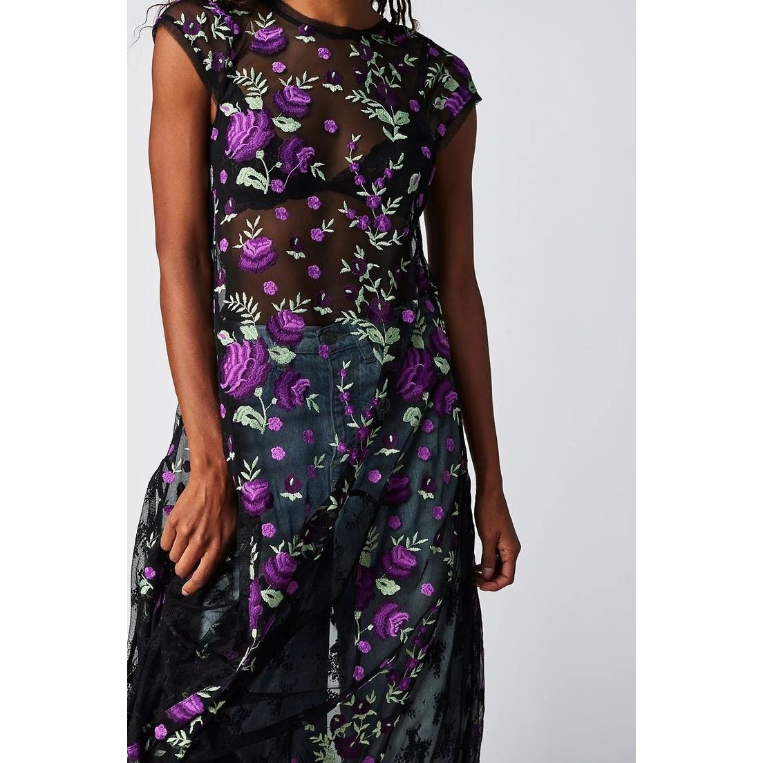 Free People New Sky Bright Floral Midi Dress $228 SMALL Black/Purple Size S / US 4 / IT 40 - 5 Thumbnail