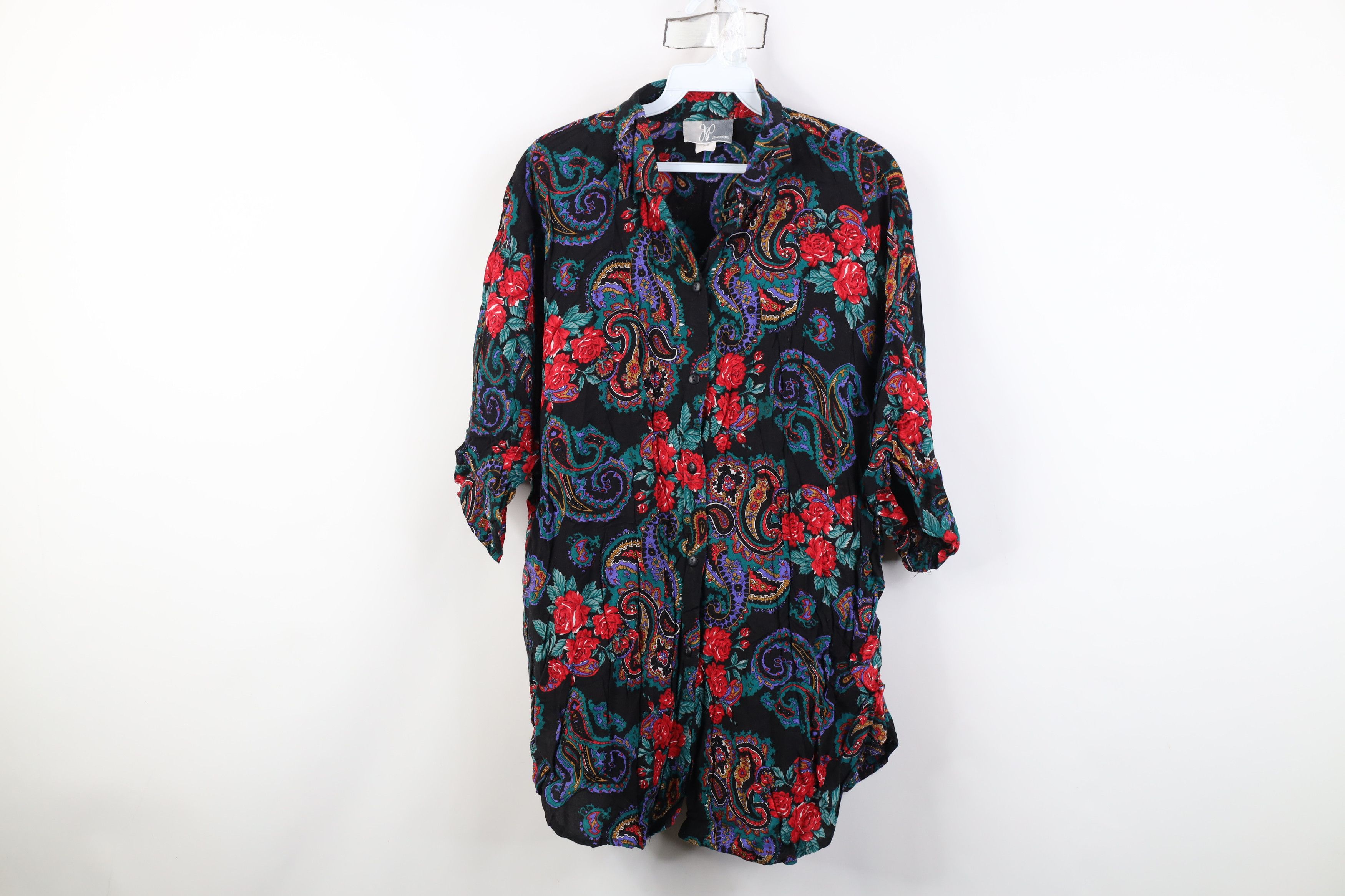 Vintage Vintage 90s Streetwear Gabardine Flower Paisley Button Shirt Size XXL / US 16-18 / IT 52-54 - 1 Thumbnail