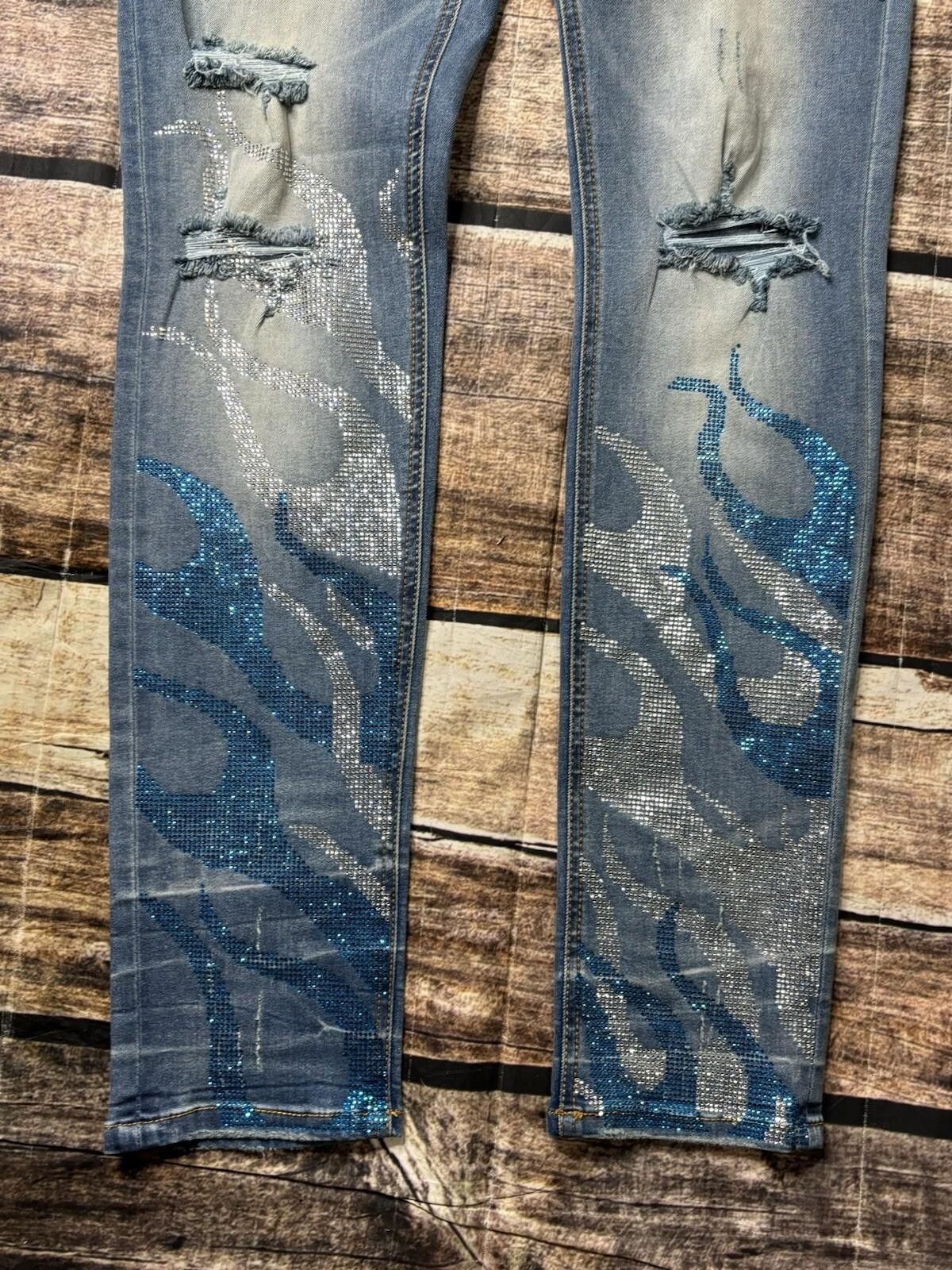 Andrew Mackenzie Mackeen Denim Jeans Men's 34x32 Distressed Flames Logo Size US 34 / EU 50 - 2 Thumbnail