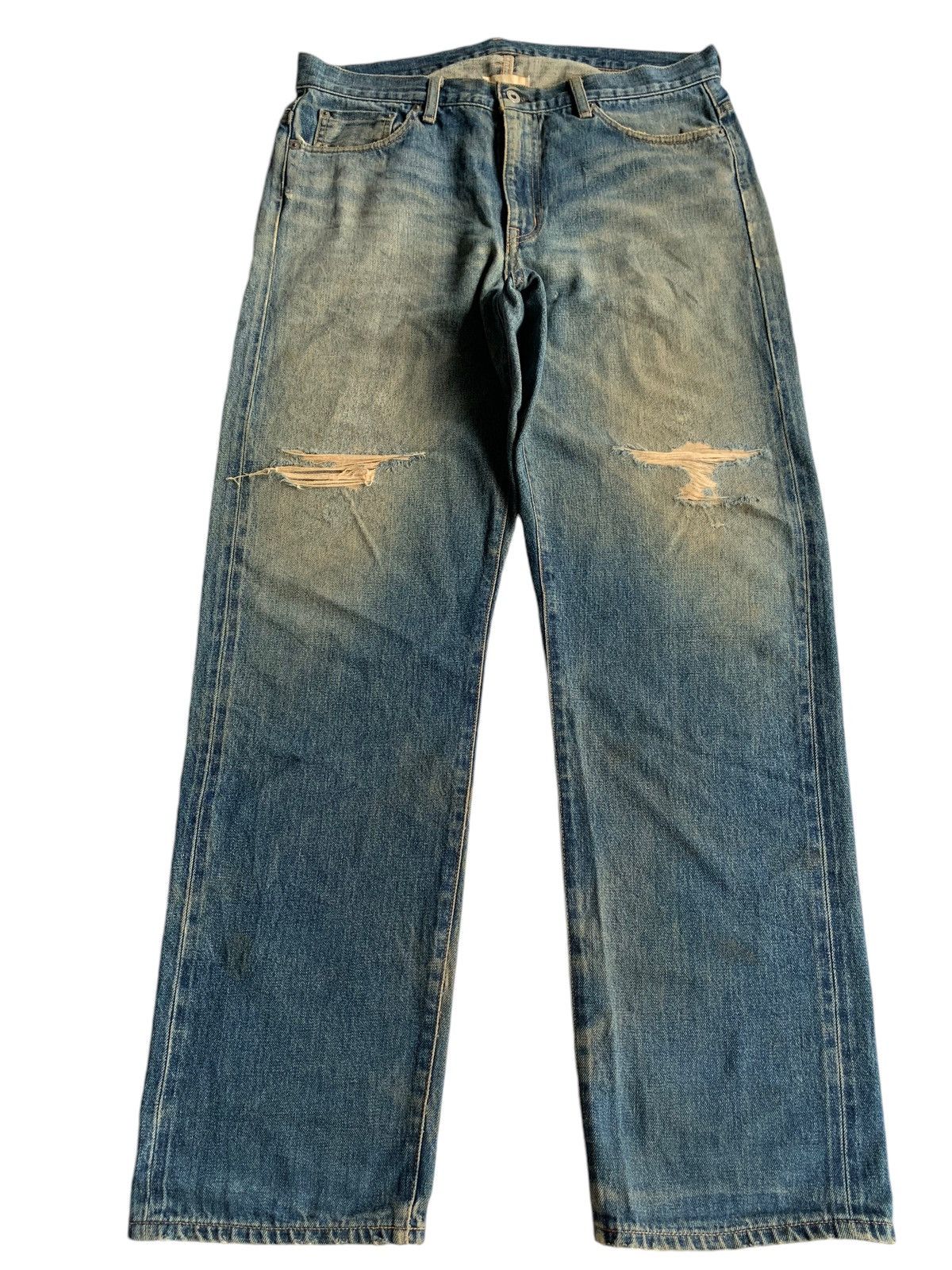 Whiz Limited Buckle Back Selvedge Distressed Denim