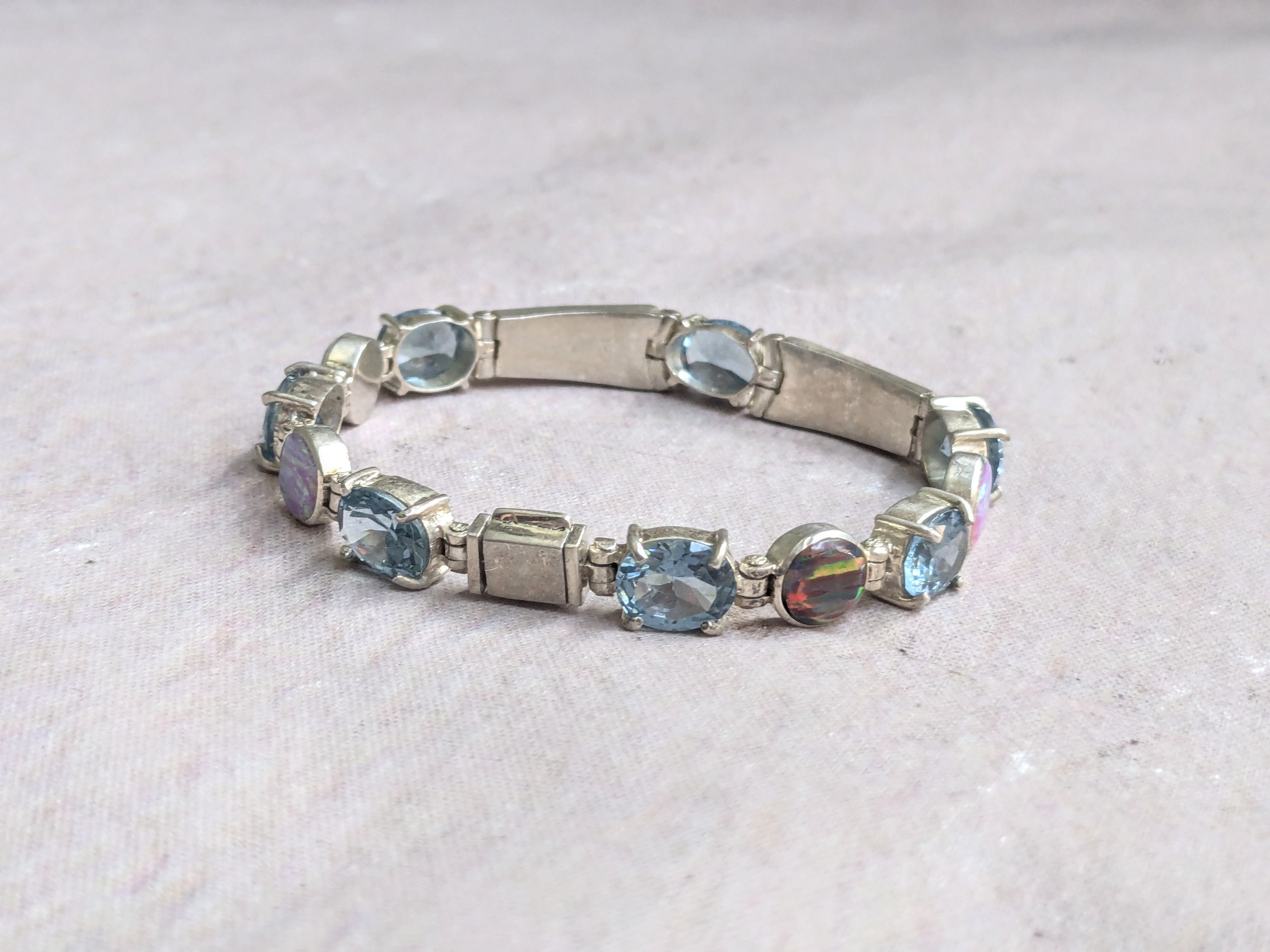 Jewelry Sterling Silver Tennis Bracelet Opal Blue Topaz Oval 7.25 Size ONE SIZE - 2 Thumbnail