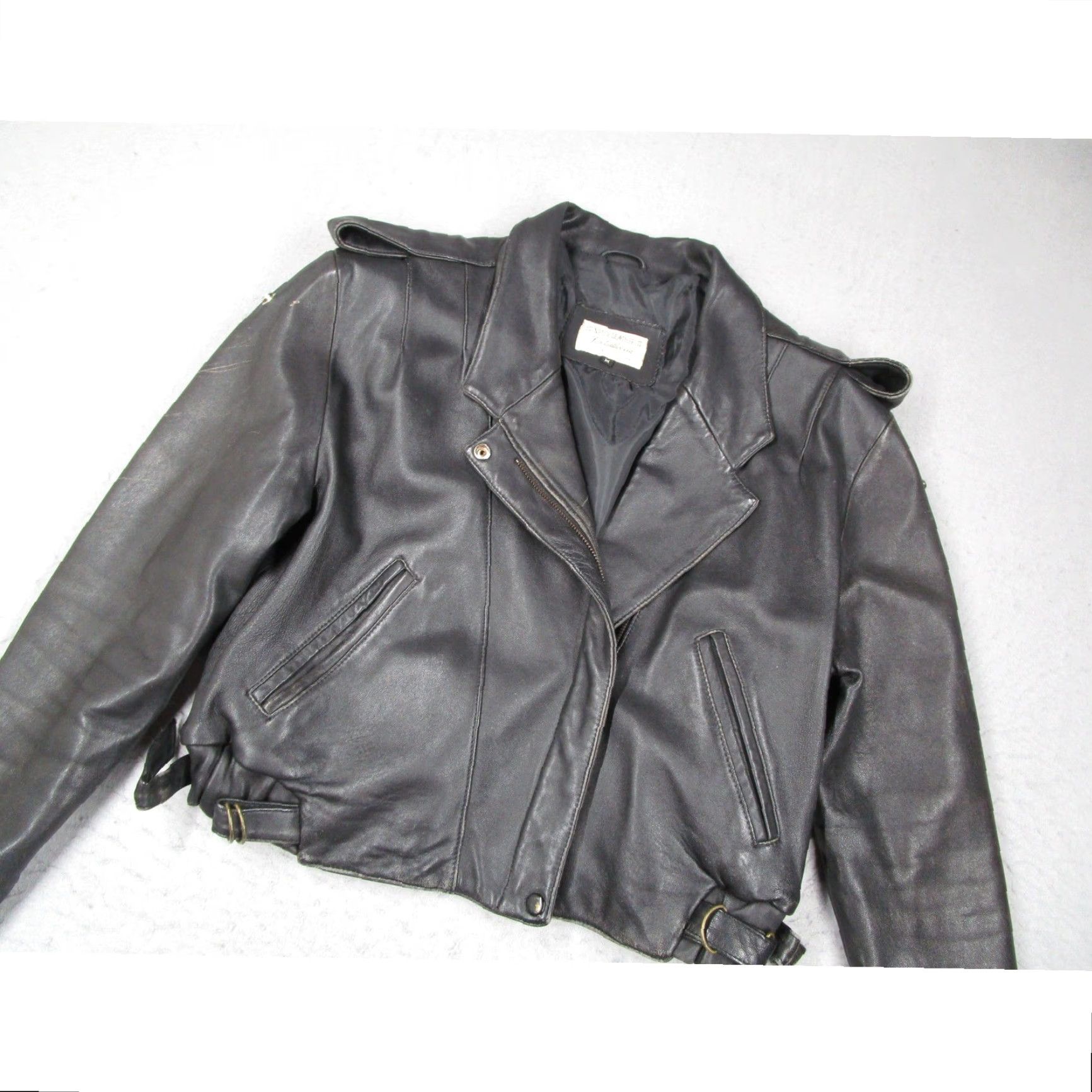 CO VINTAGE Sunrise Leather Co Jacket Women M Black Leather Biker 80s 90s Casual Womens Size M / US 6-8 / IT 42-44 - 2 Thumbnail
