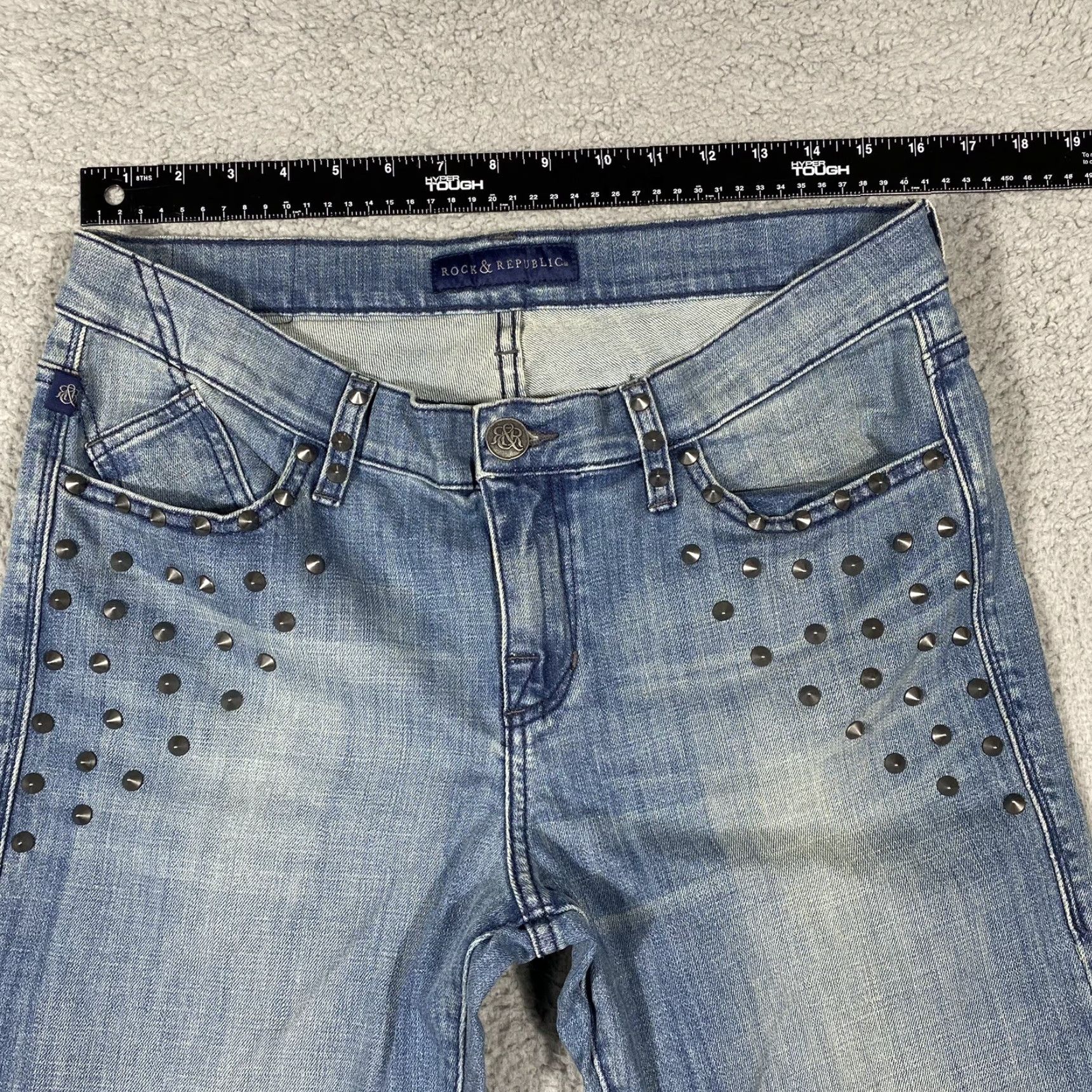 Vintage Rock & Republic Jeans Kasandra 12M Studded Pockets Stretch Bootcut 5-Pocket Denim Blue Ladies Size 34" / US 12 / IT 48 - 6 Thumbnail