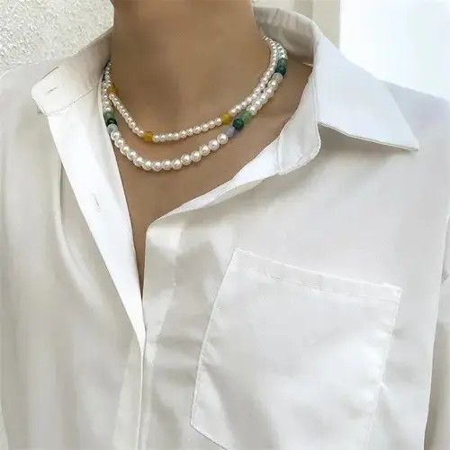 Vintage 2 Pearl Necklace Casual Chain Jewelry Classic Imitation Bead Size ONE SIZE - 2 Thumbnail