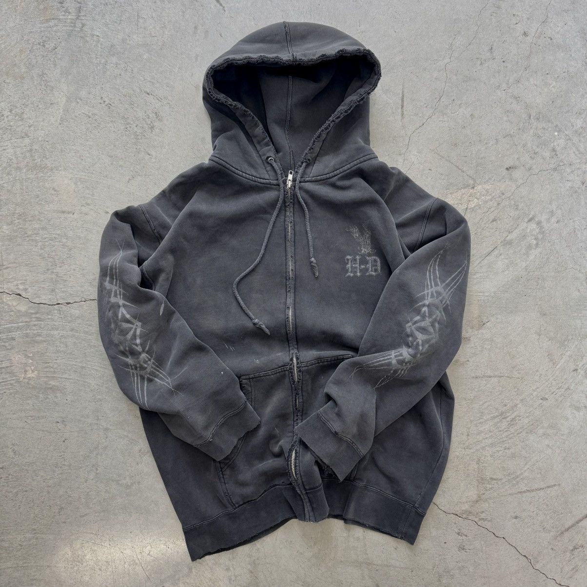Harley Davidson Vintage Faded Harley Davidson Black Flame Sleeve Zip Hoodie Size US L / EU 52-54 / 3 - 5 Thumbnail