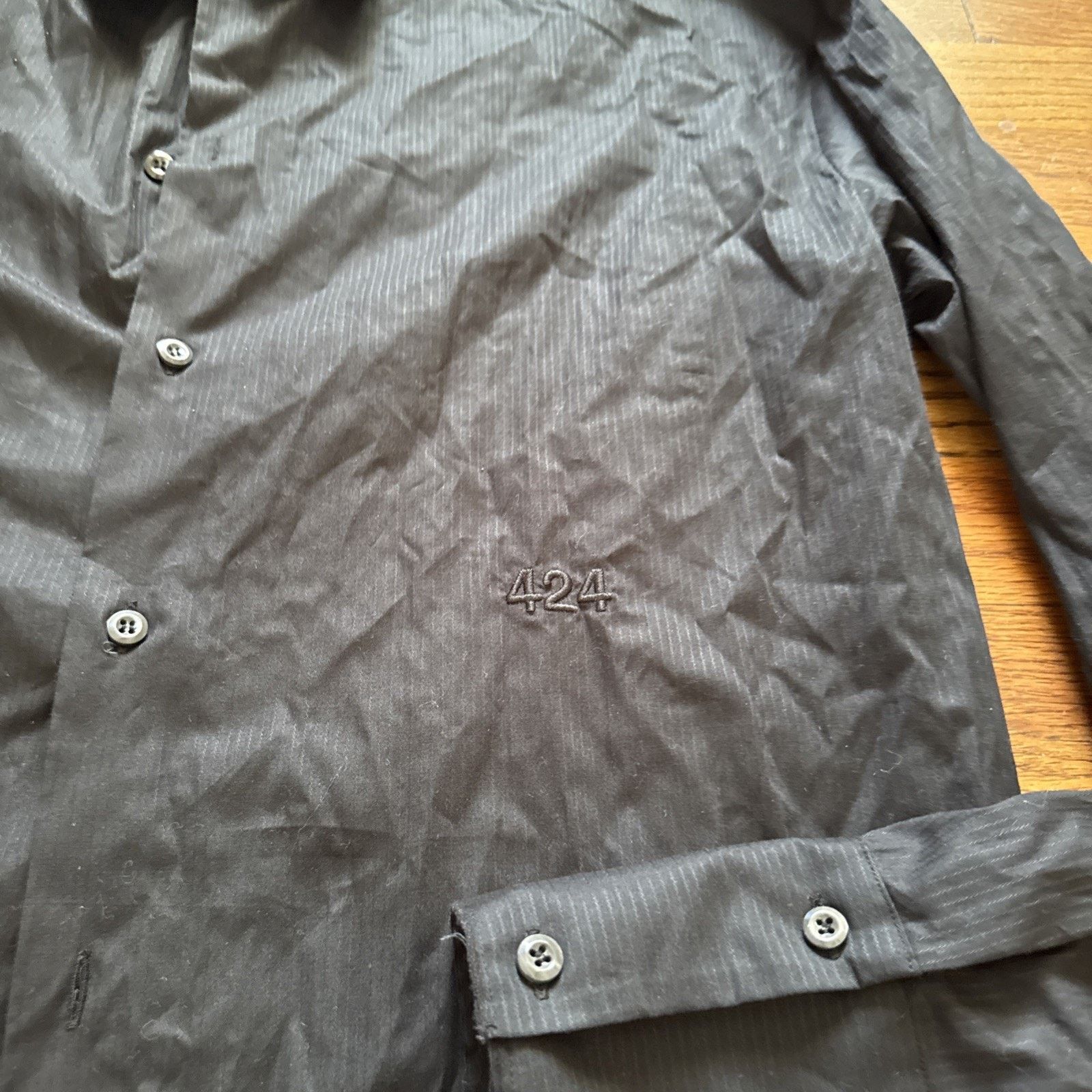 424 424 ON FAIRFAX Men’s Casual Black Long Sleeve Buttoned Shirt Size US XL / EU 56 / 4 - 4 Thumbnail