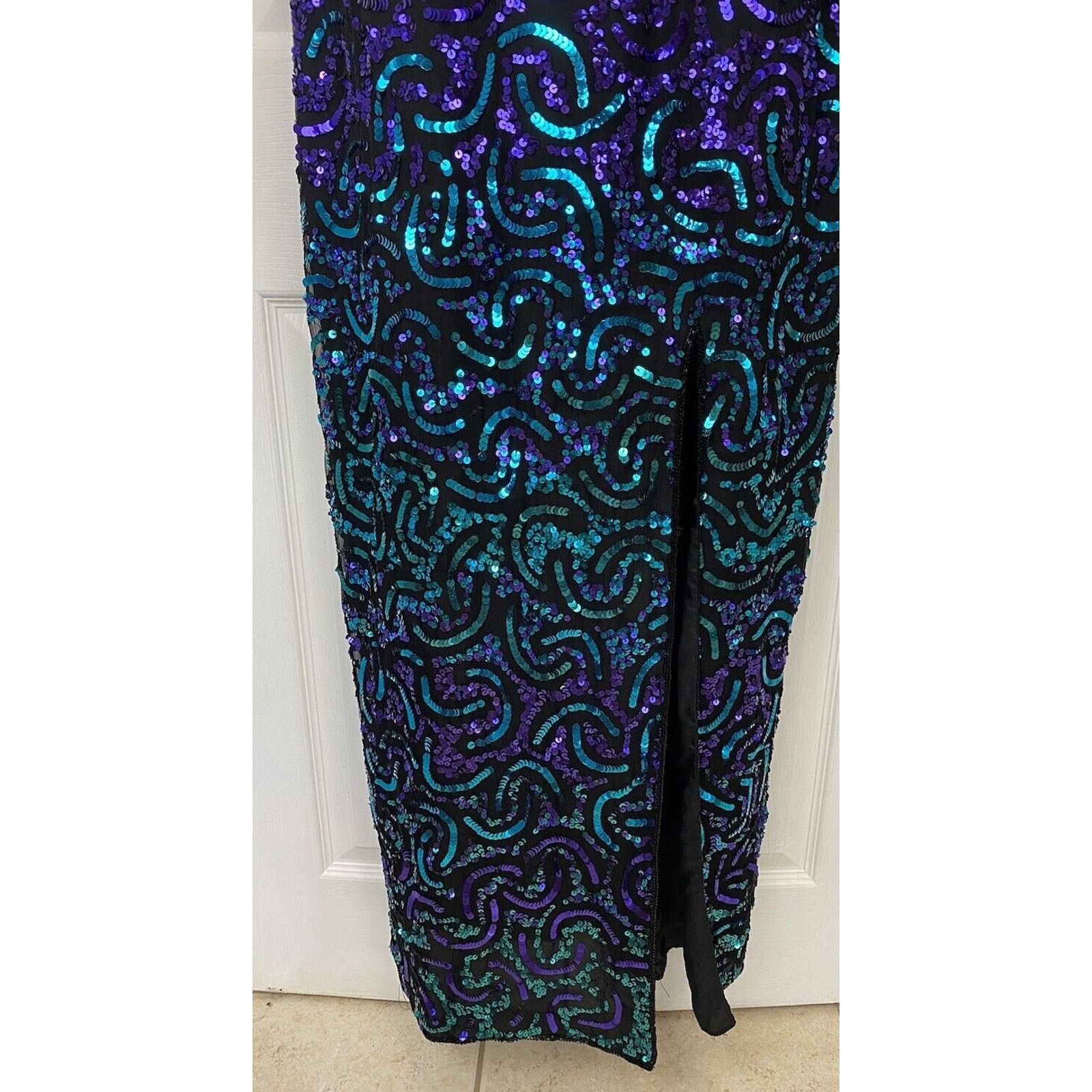 Other VTG Scala Beaded Silk Sequin Dress Purple Teal swirl Size XL / US 12-14 / IT 48-50 - 4 Thumbnail