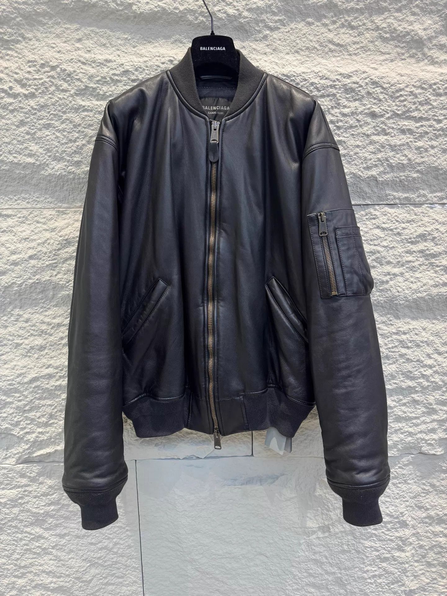 Balenciaga Black Leather Bomber Jacket Size US XS / EU 42 / 0 - 1 Thumbnail