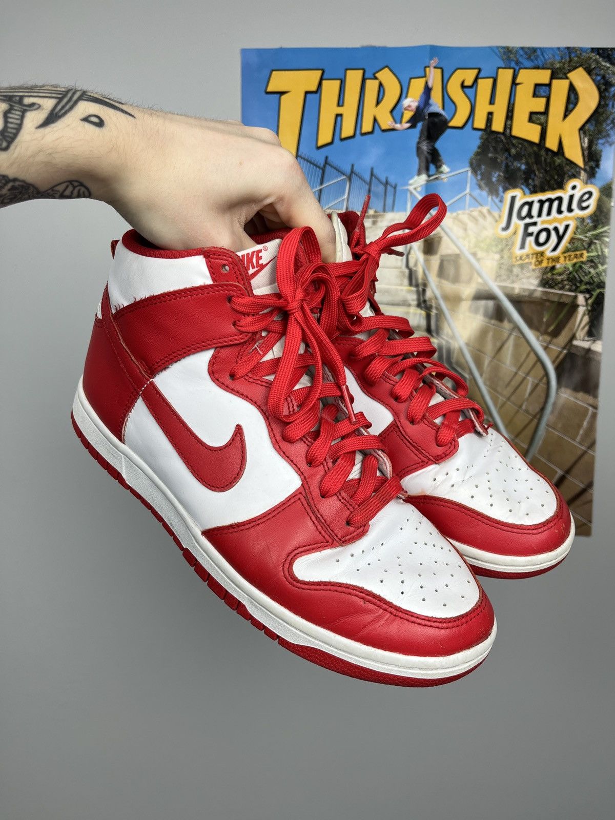 Nike ➕ Nike dunk university red high top sneakers streetwear hype Size US 8 / EU 41 - 1 Thumbnail