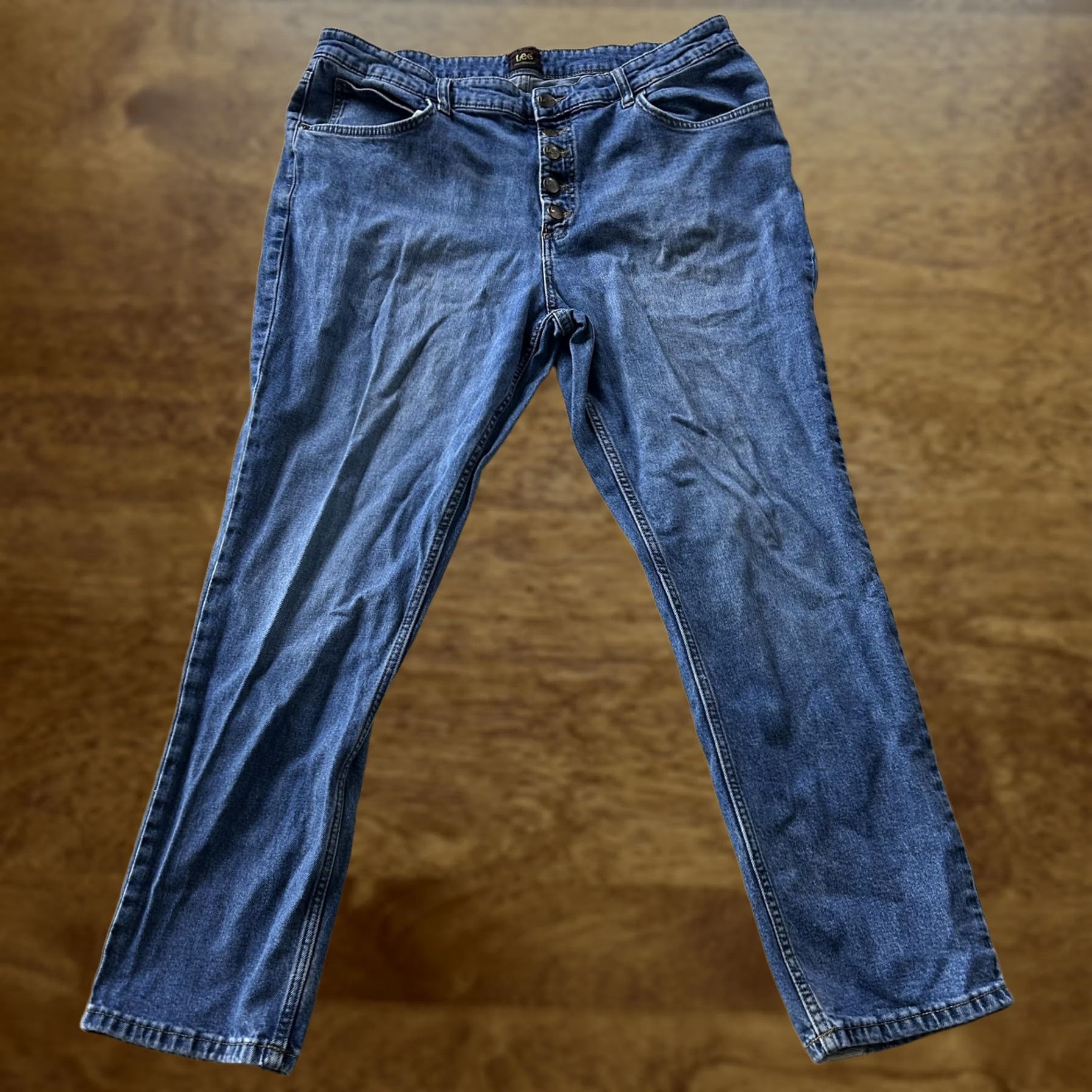 Lee Lee Jeans Mens 33x30 Medium Wash Blue Regular Straight Button Fly Denim Jeans Mens Size US 33 - 1 Thumbnail