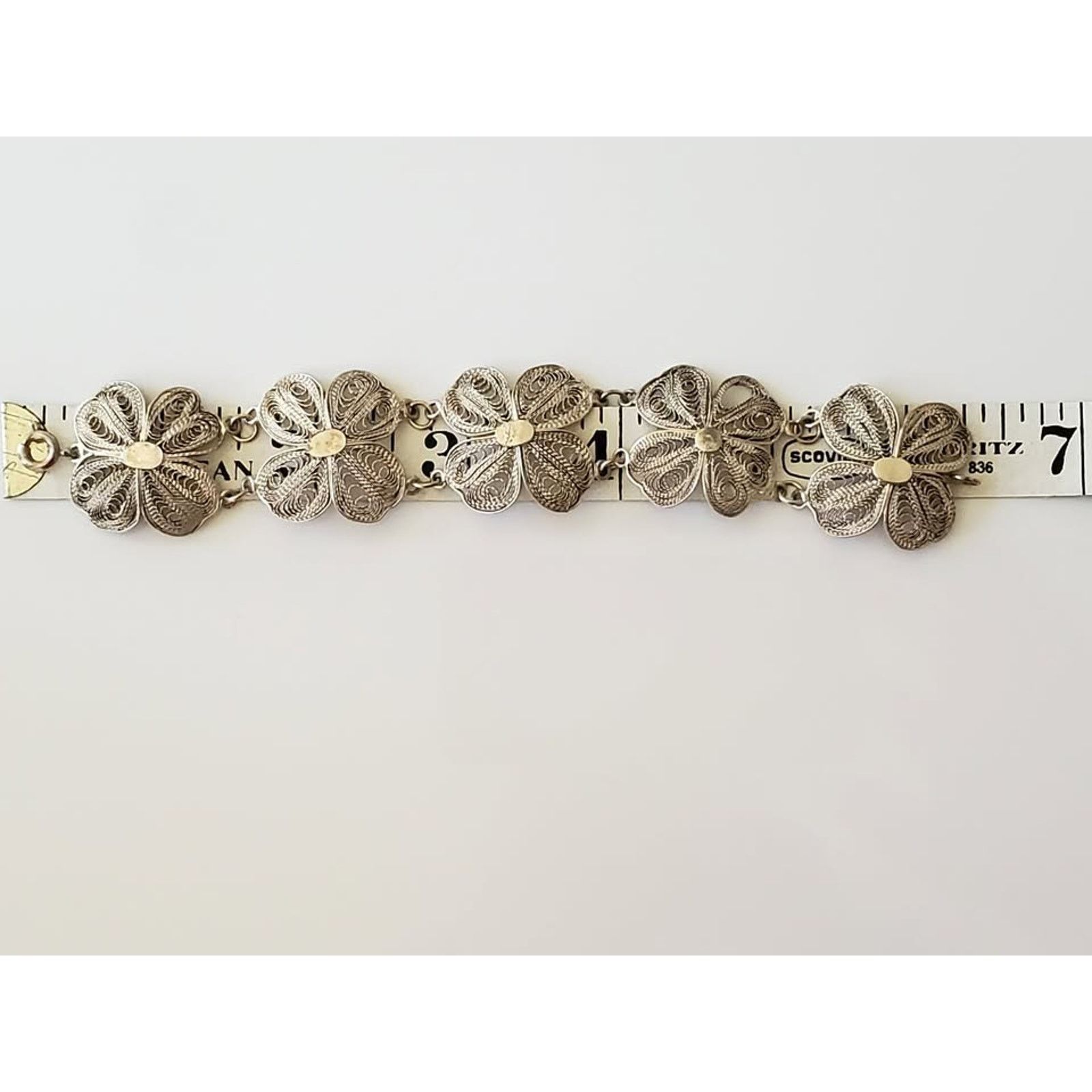 Other Vintage Silver Filigree Four Clover Link Bracelet – 6.25 in Size ONE SIZE - 6 Thumbnail
