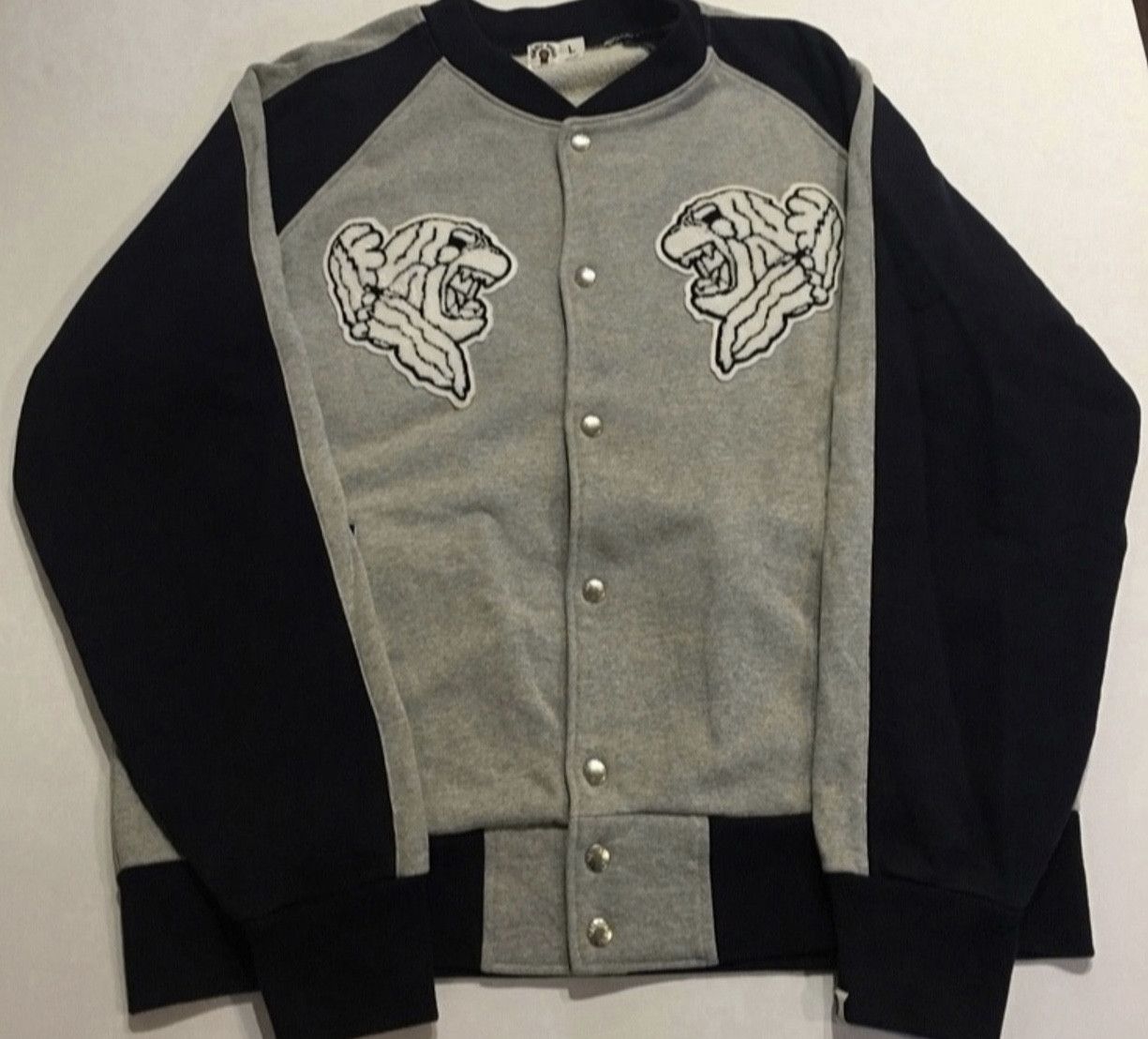 image of Bape Baby Milo Varsity Bomber Jacket in Grey, Men's (Size XL)