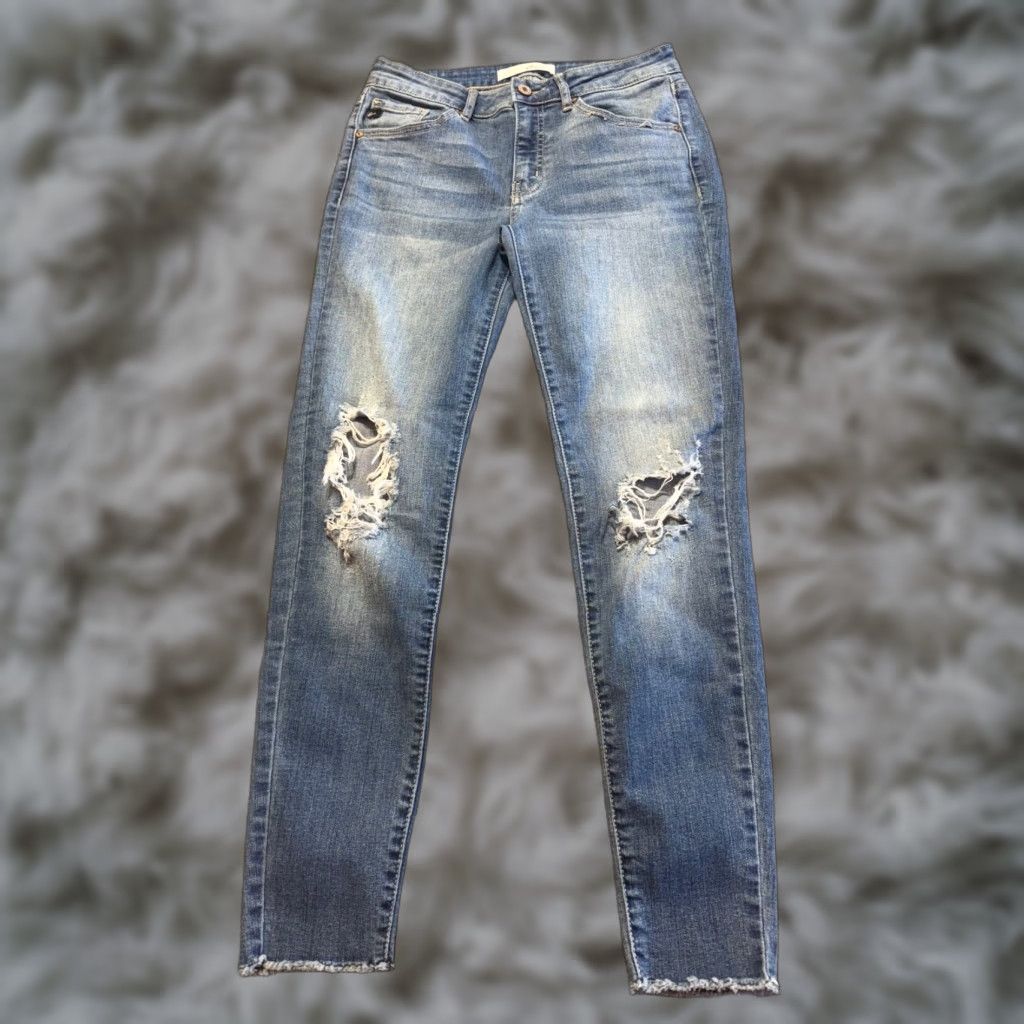 Vintage KanCan Jeans Women Size 5 Blue Denim Ankle Skinny Distressed Flex Stretch Cotton Casual Size 27" / US 4 / IT 40 - 1 Thumbnail