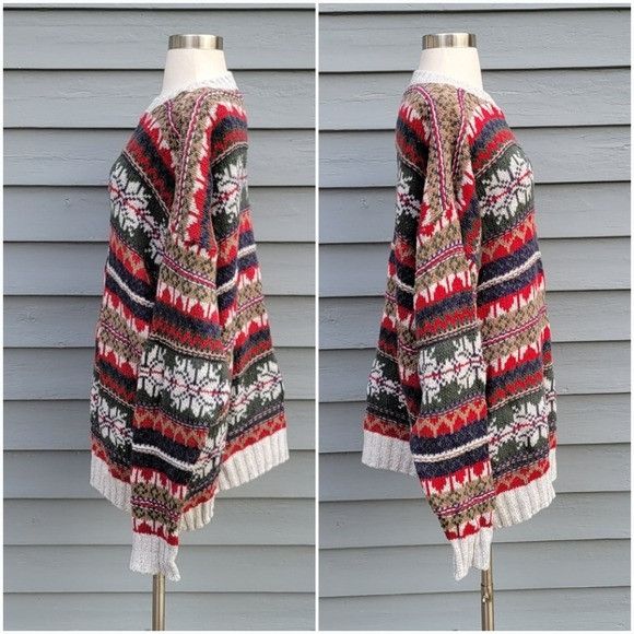 American Eagle Outfitters × Vintage Vintage 90s y2k American Eagle Fair Isle Cotton Chunky Knit Size US XL / EU 56 / 4 - 2 Thumbnail