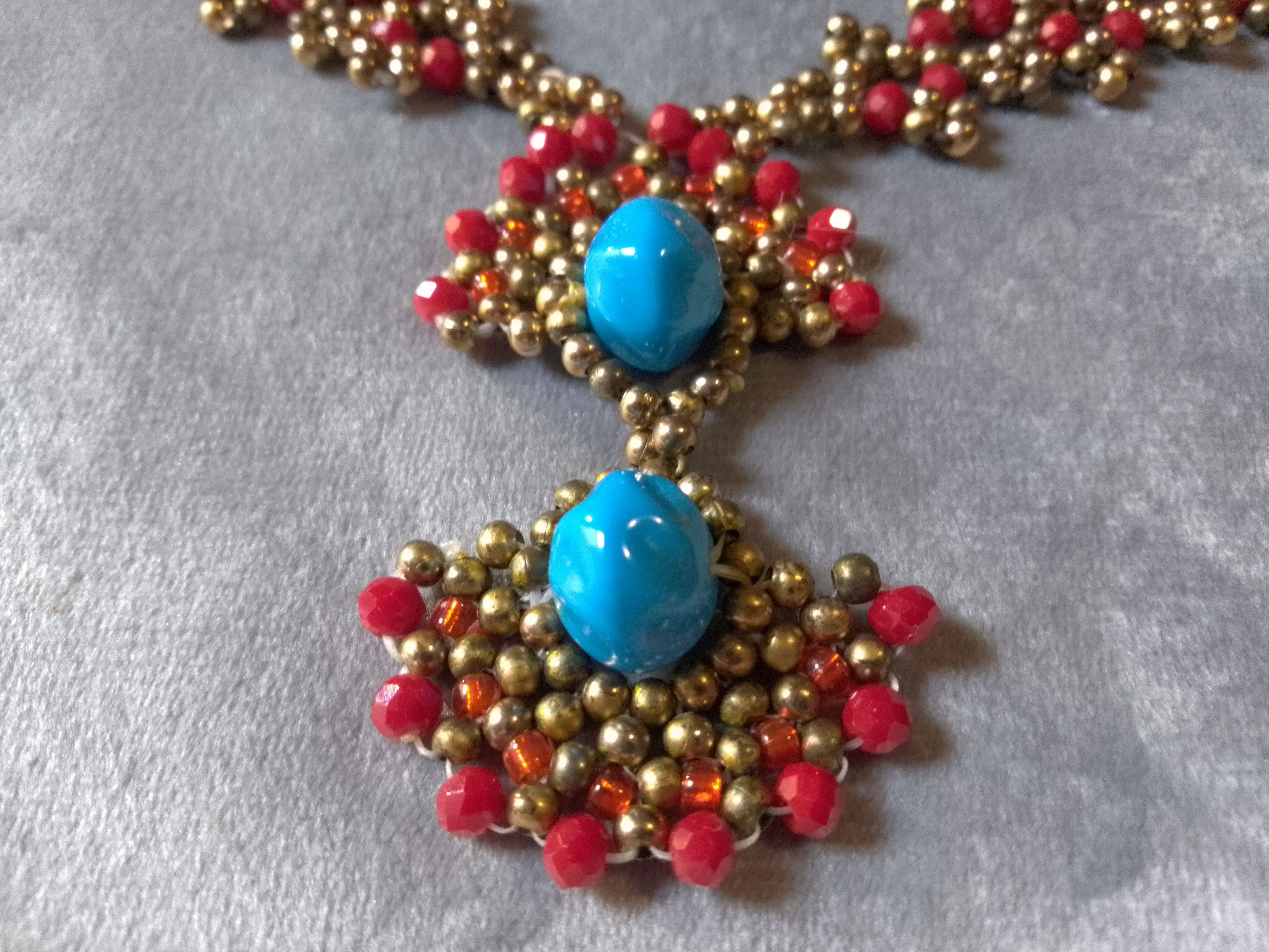 Handmade Necklace Earrings Vintage. Red crystals Blue resin. Pendant Size ONE SIZE - 4 Thumbnail