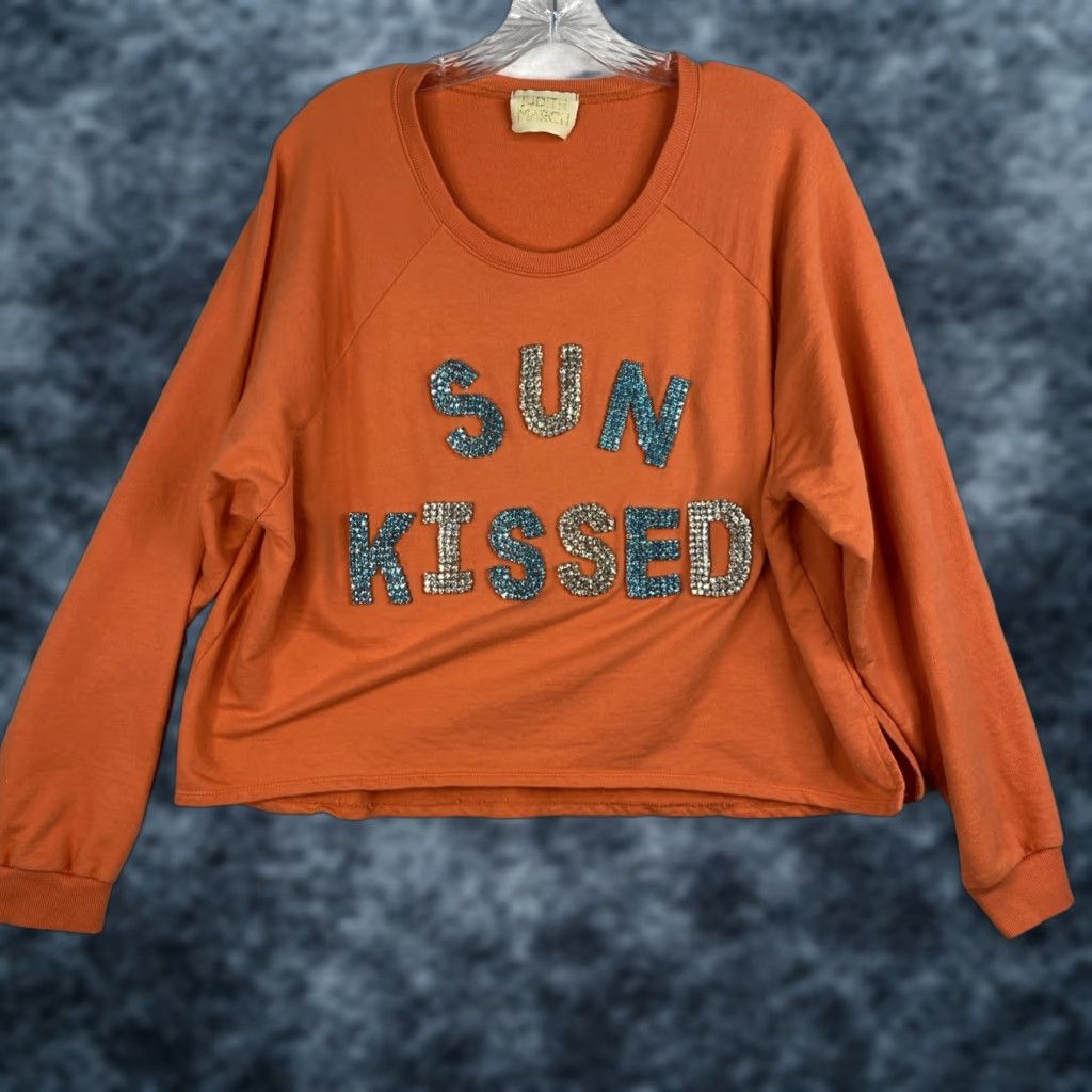 Vintage VINTAGE Judith March Sweatshirt Womens L Orange "Sun Kissed" Sequin Bling Oversized Crop Size L / US 10 / IT 46 - 1 Thumbnail