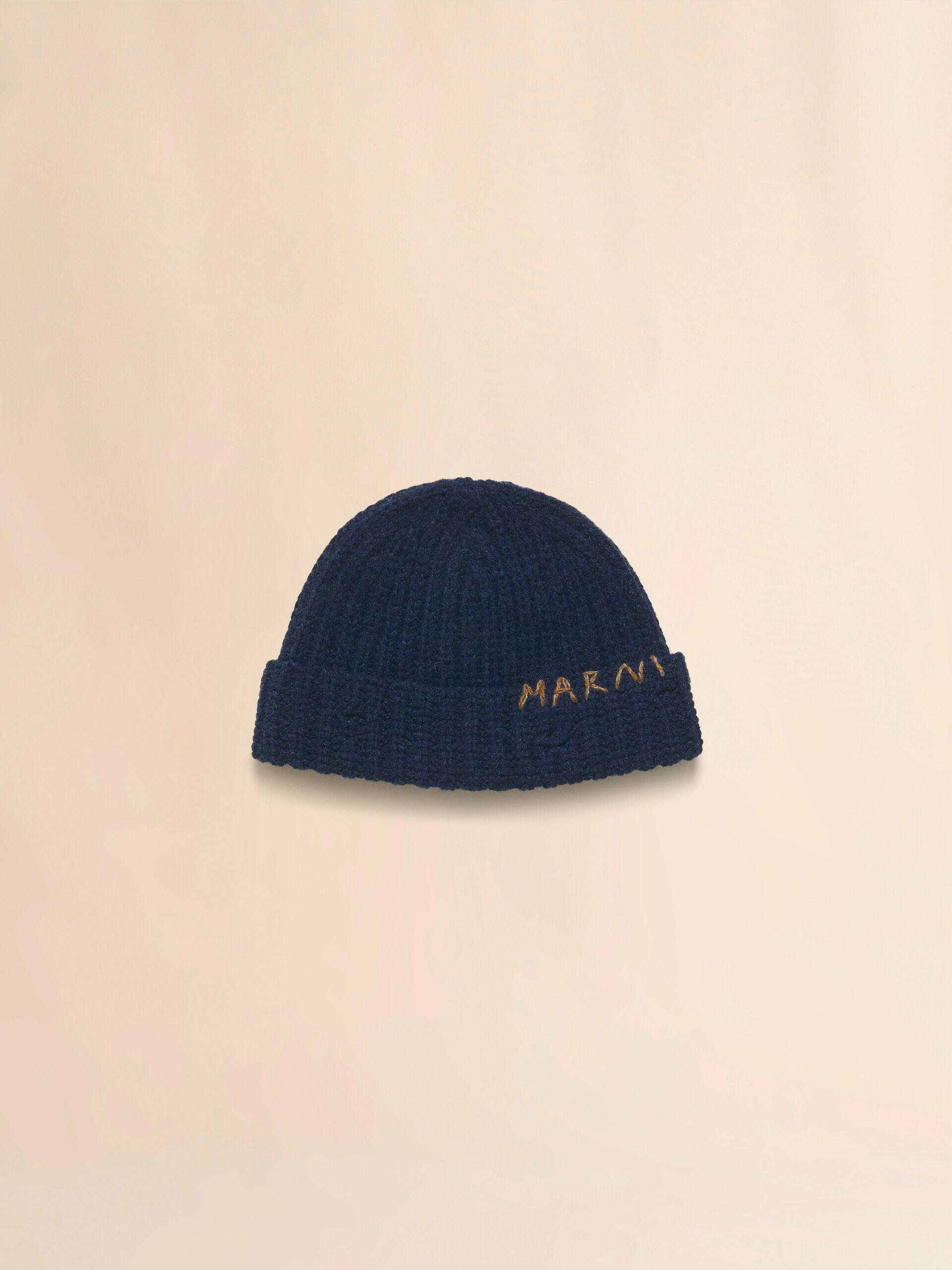 Marni M Distressed Embroidered Fisherman Shetland Wool Beanie FW25 Size ONE SIZE - 11 Thumbnail