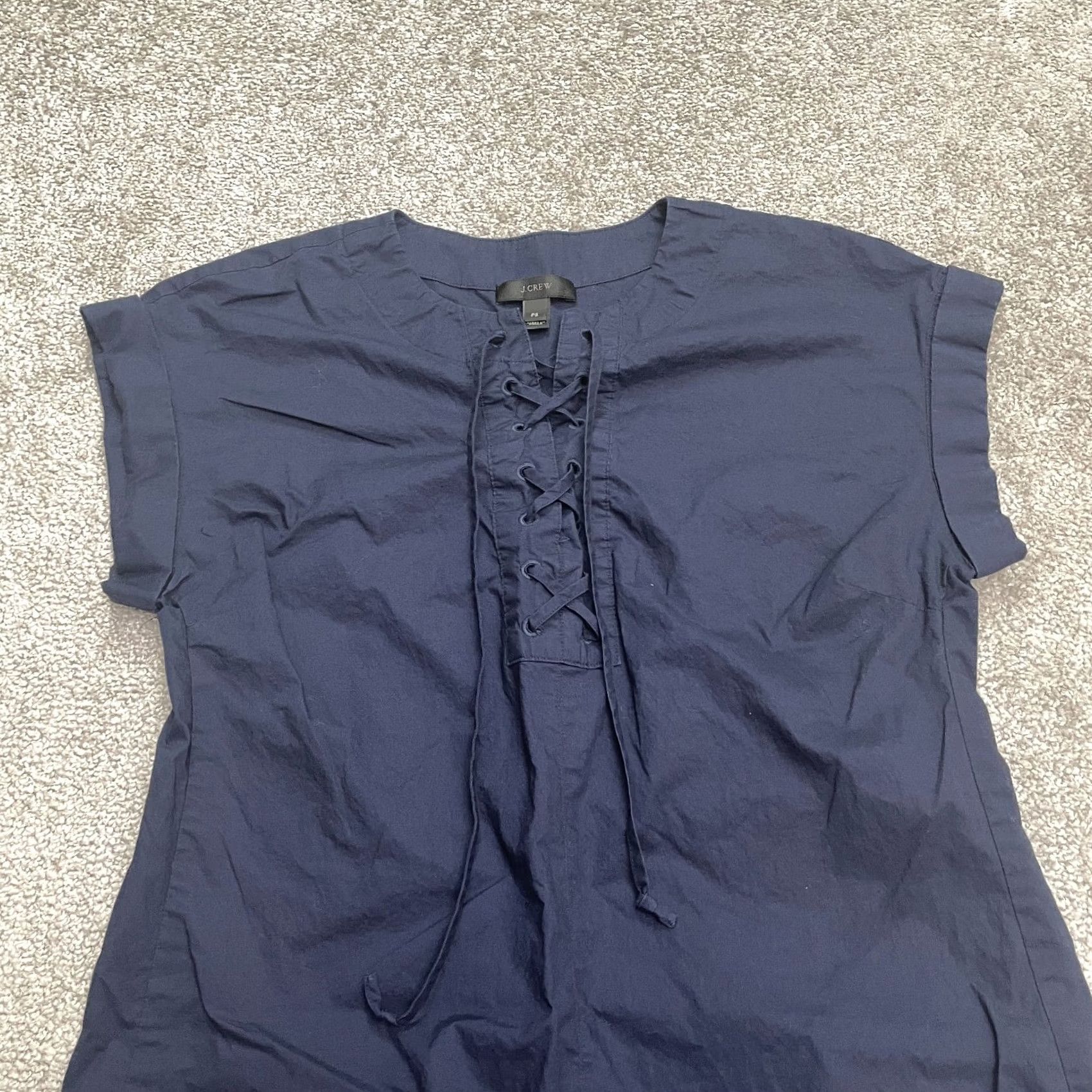 J.Crew J.CREW Dress Womens Petite Small Navy Blue Lace Up Cotton Casual Classic Size S / US 4 / IT 40 - 3 Thumbnail
