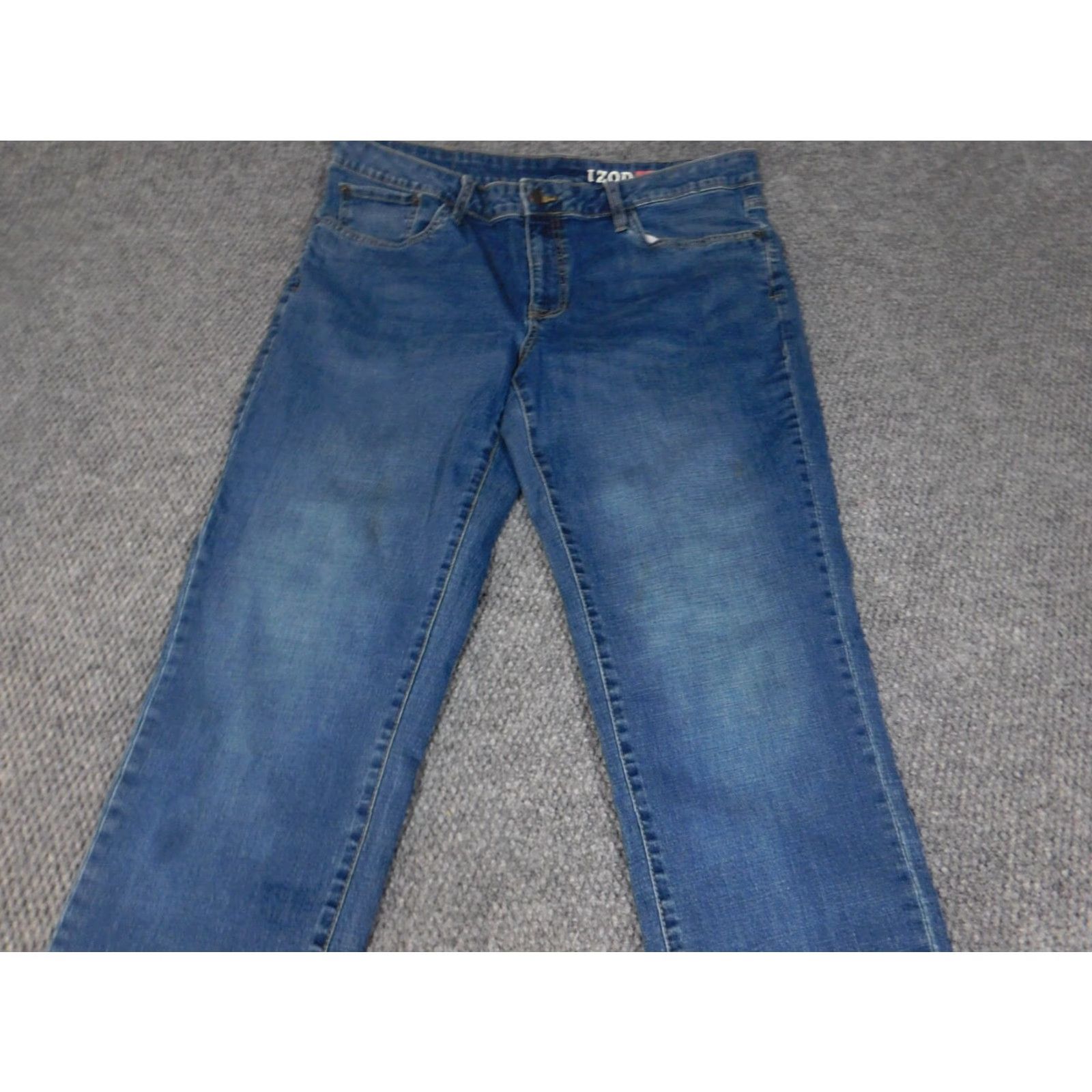 Izod IZOD Jeans, Denim, Blue, Tapered Fit, 37x29, Regular Rise, Button Fly/Zip, Cotton, 37 Waist, 29 Inseam, Mens, Classic, Vintage No Size US 37 - 6 Thumbnail