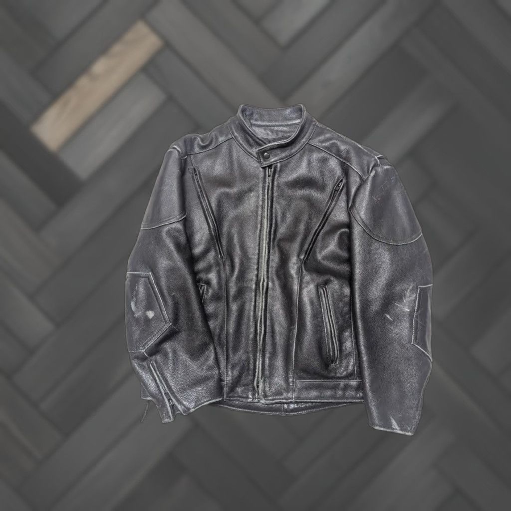 Vintage VINTAGE Victor's USA Leather Motorcycle Jacket XL 48 Black Men 1990s Caf Racer Venting 80s 90s Size US XL / EU 56 / 4 - 1 Thumbnail