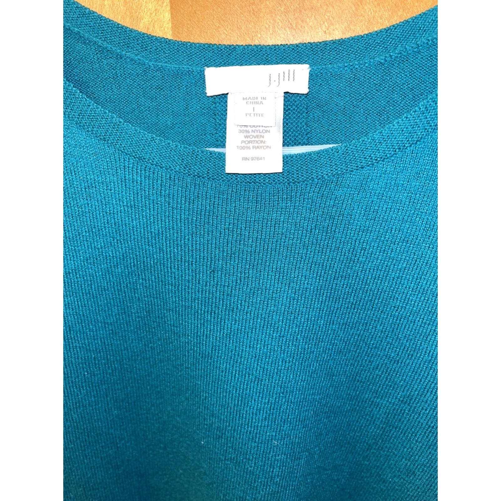 J. Jill J.Jill Women Green Cotton Nylon Woven Polyester Sweater Petite Large Regular Knit Boat Neck Long Sleeve Size L / US 10 / IT 46 - 3 Thumbnail