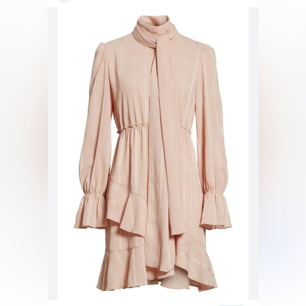 See By Chloe Blush Checkered Long Sleeve Dress, Women's (Size M)