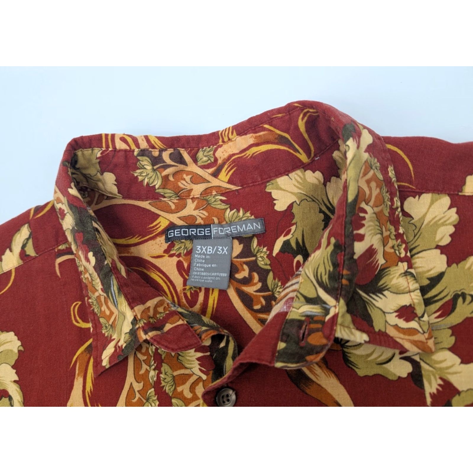 George George Foreman Hawaiian Red Floral Button Shirt Linen Cotton 3XB Big & Tall Men Short Sleeve Button-Up Mens Tropical Beach Size US XXL / EU 58 / 5 - 6 Thumbnail