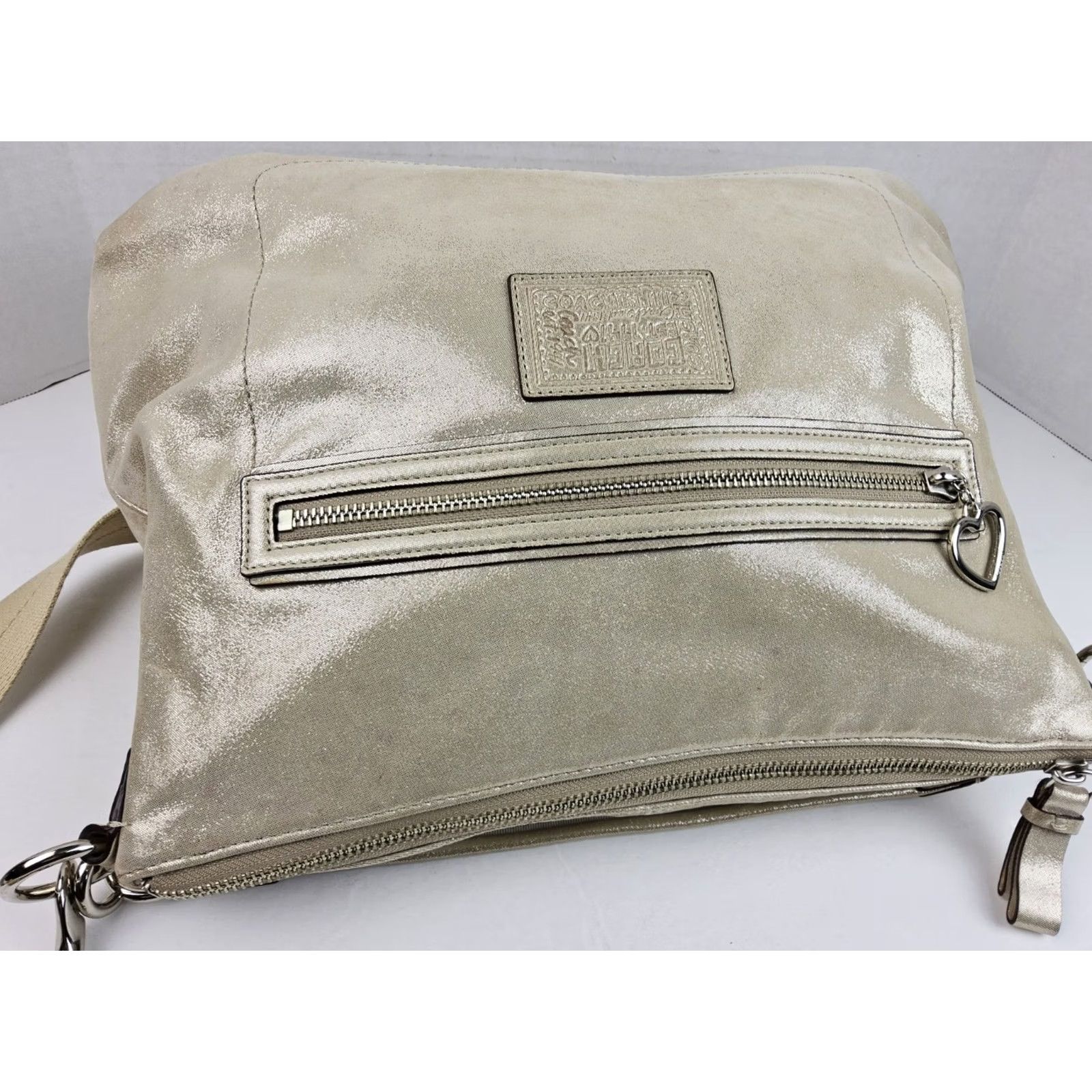 Coach Coach Poppy 2 Way Metallic Shoulder Handbag Purse Women Leather Ivory Metallic 14x12x3 Womens Size ONE SIZE - 6 Thumbnail