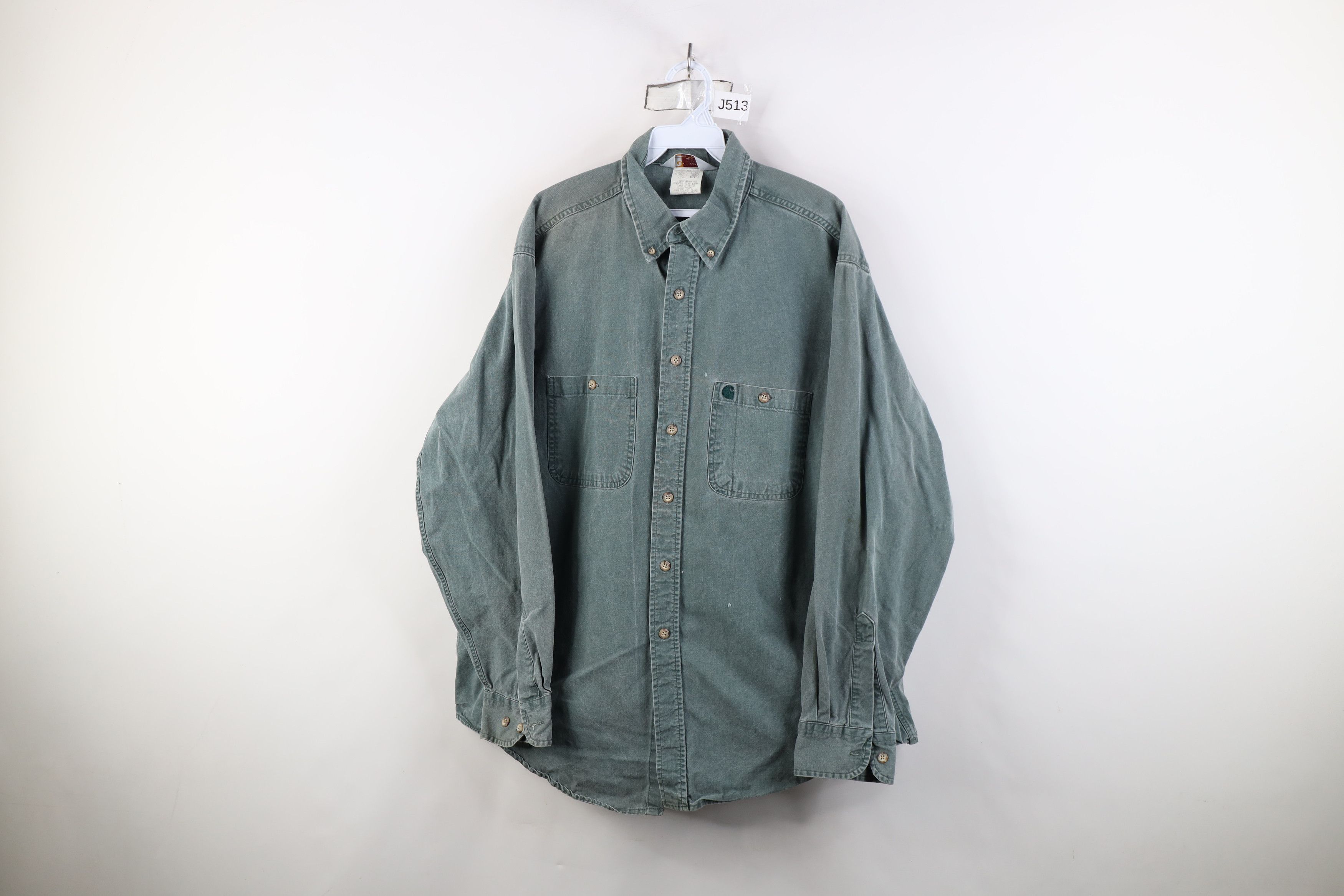 Carhartt Vintage 90s Carhartt Stonewash Canvas Button Down Shirt USA Size US XL / EU 56 / 4 - 1 Thumbnail