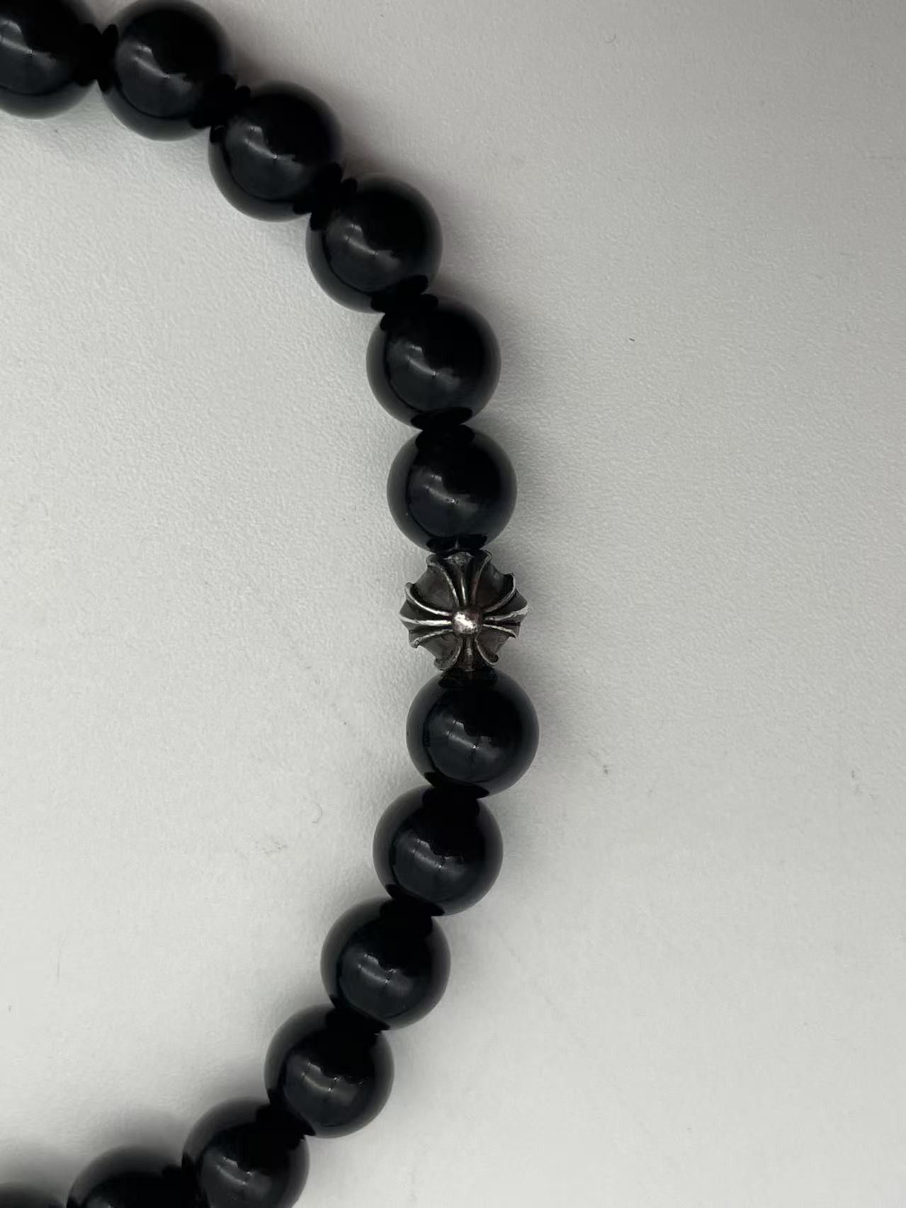 Chrome Hearts Chrome Hearts 6mm Beaded Obsidian Silver Cross Ball Bracelet Size ONE SIZE - 11 Thumbnail