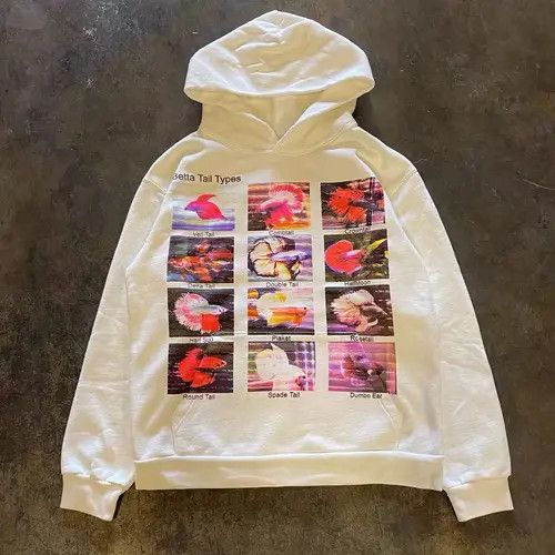 Japanese Brand Masaki x Mina White street retro fish print cotton hoodie Size US L / EU 52-54 / 3 - 4 Thumbnail