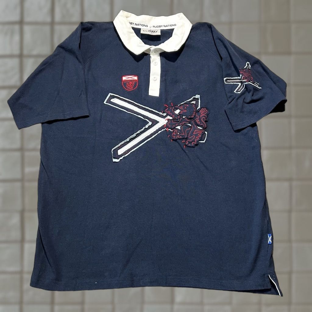 Vintage VINTAGE Rugby Nations Polo Shirt Men L Navy Blue Embroidered ...