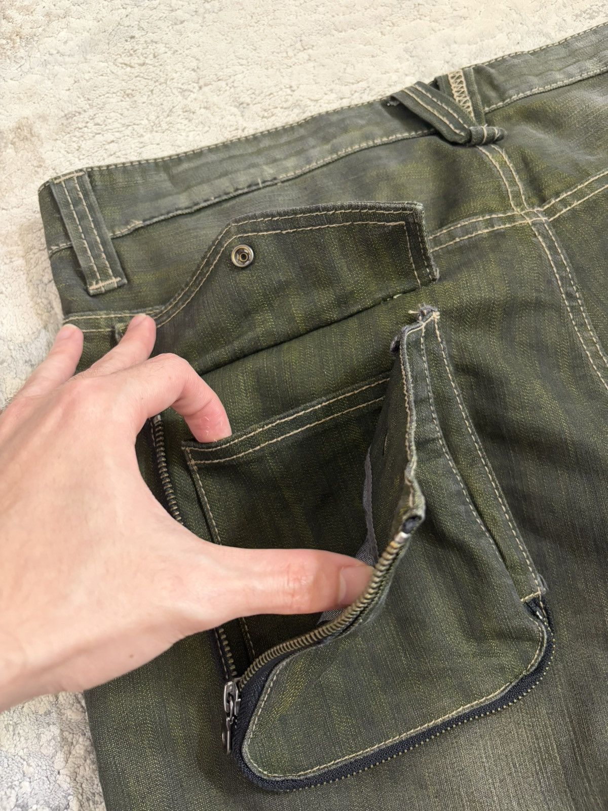 PPFM Military Green Curved Leg Bootcut Denim Size US 35 - 9 Thumbnail