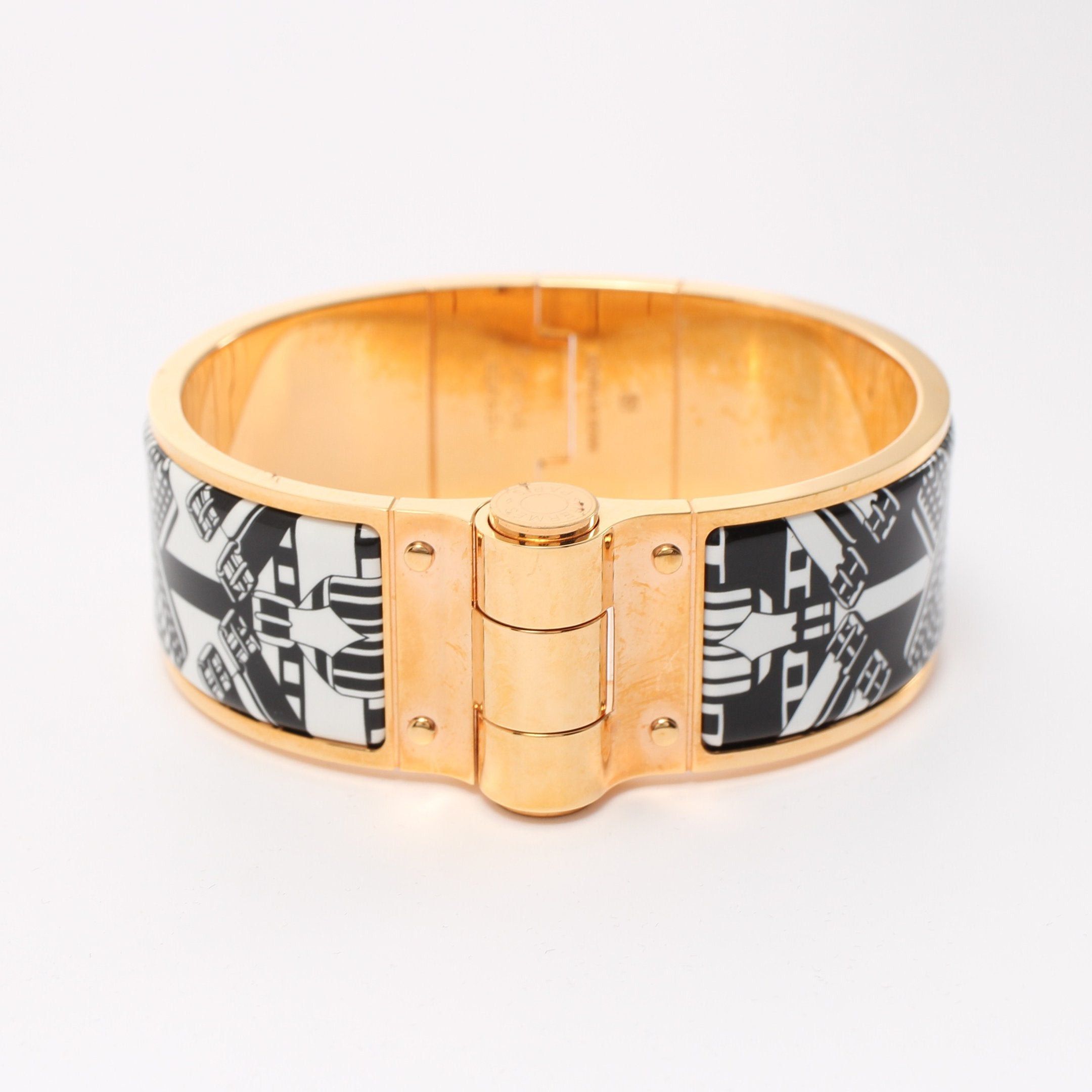 Hermes Hermes Charnier Gm Bangle Gp Enamel Gold Black White Size ONE SIZE - 1 Thumbnail