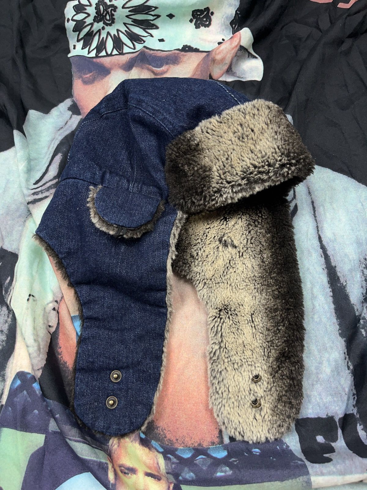 Vintage New Era Denim Earflap Faux Fur Trapper Hat Aviator y2k Size ONE SIZE - 5 Thumbnail