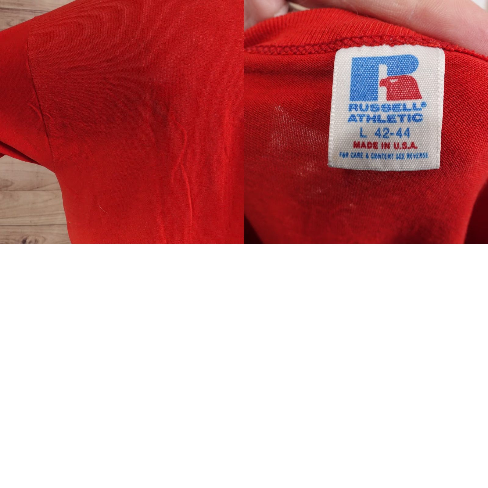 Russell Athletic VINTAGE Russell Athletic T-Shirt Unisex Adult L Red Single Stitch Plain Blank Crew Neck Short Sleeve 100% Cotton Mens Womens Girls Boys Size US L / EU 52-54 / 3 - 8 Thumbnail