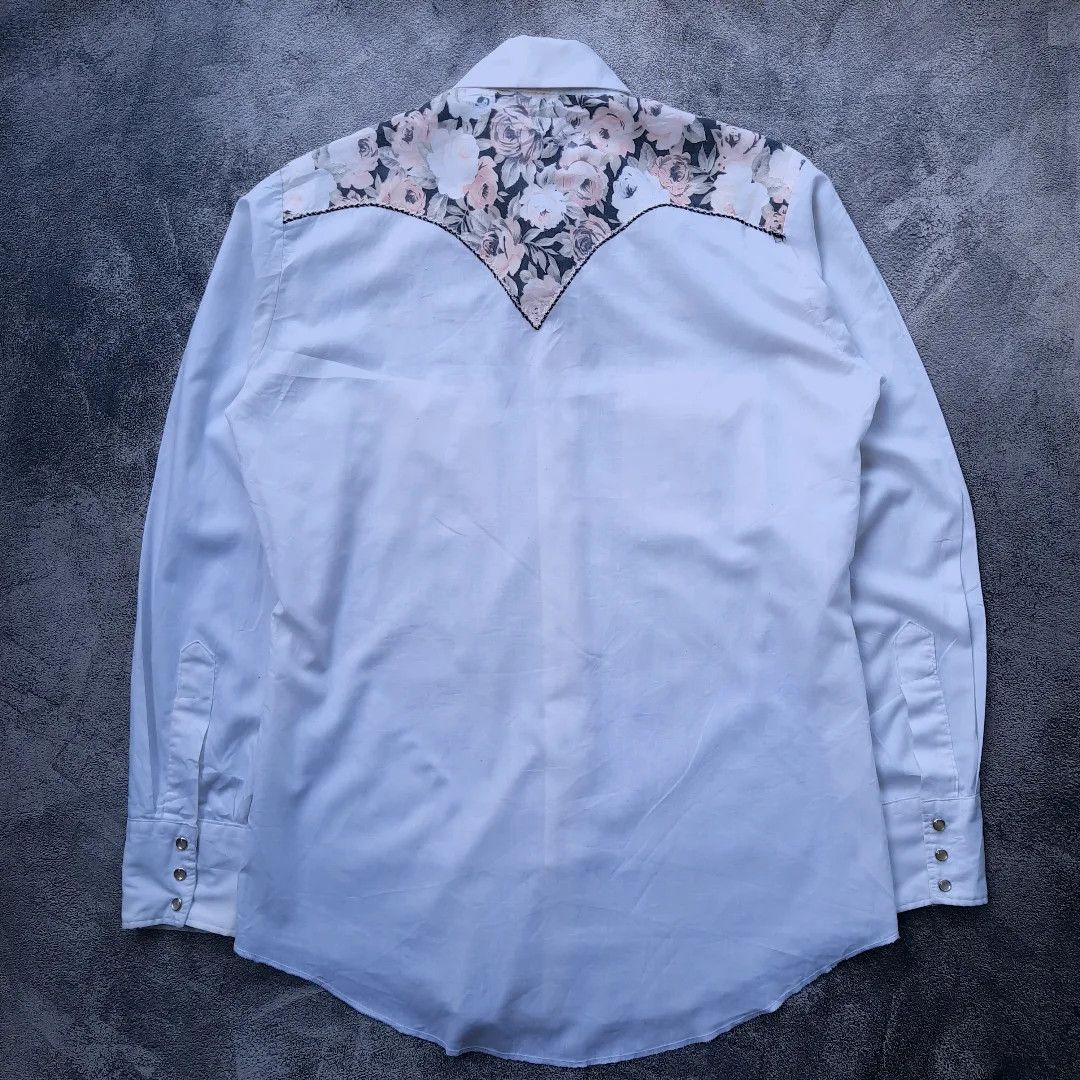 Designer Karman White Floral Western Shirt Size US S / EU 44-46 / 1 - 4 Thumbnail