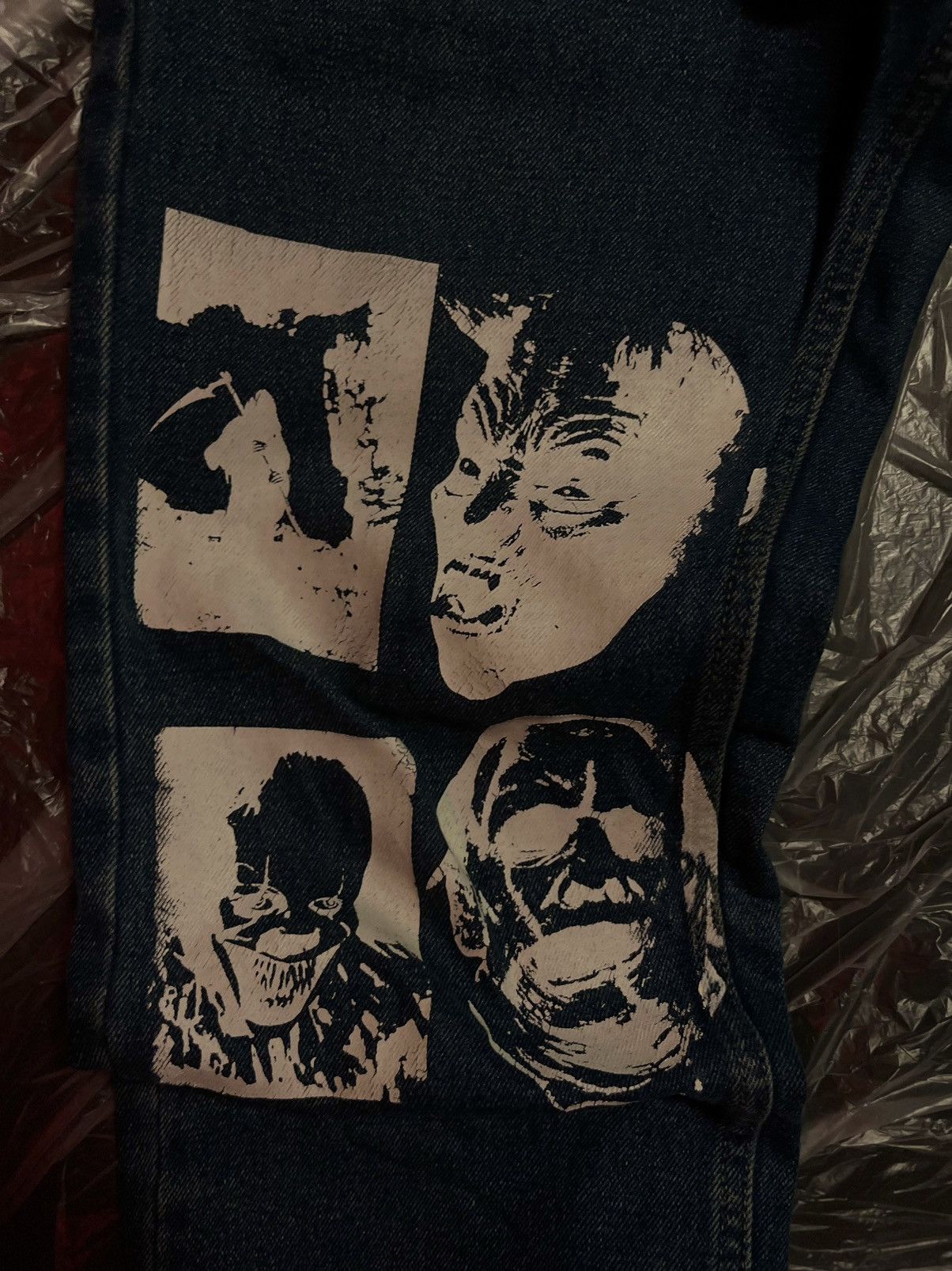 Japanese Brand Custom Horror Graphic Denim Jeans (Straight Fit, DIY2020s) Size US 30 / EU 46 - 3 Thumbnail