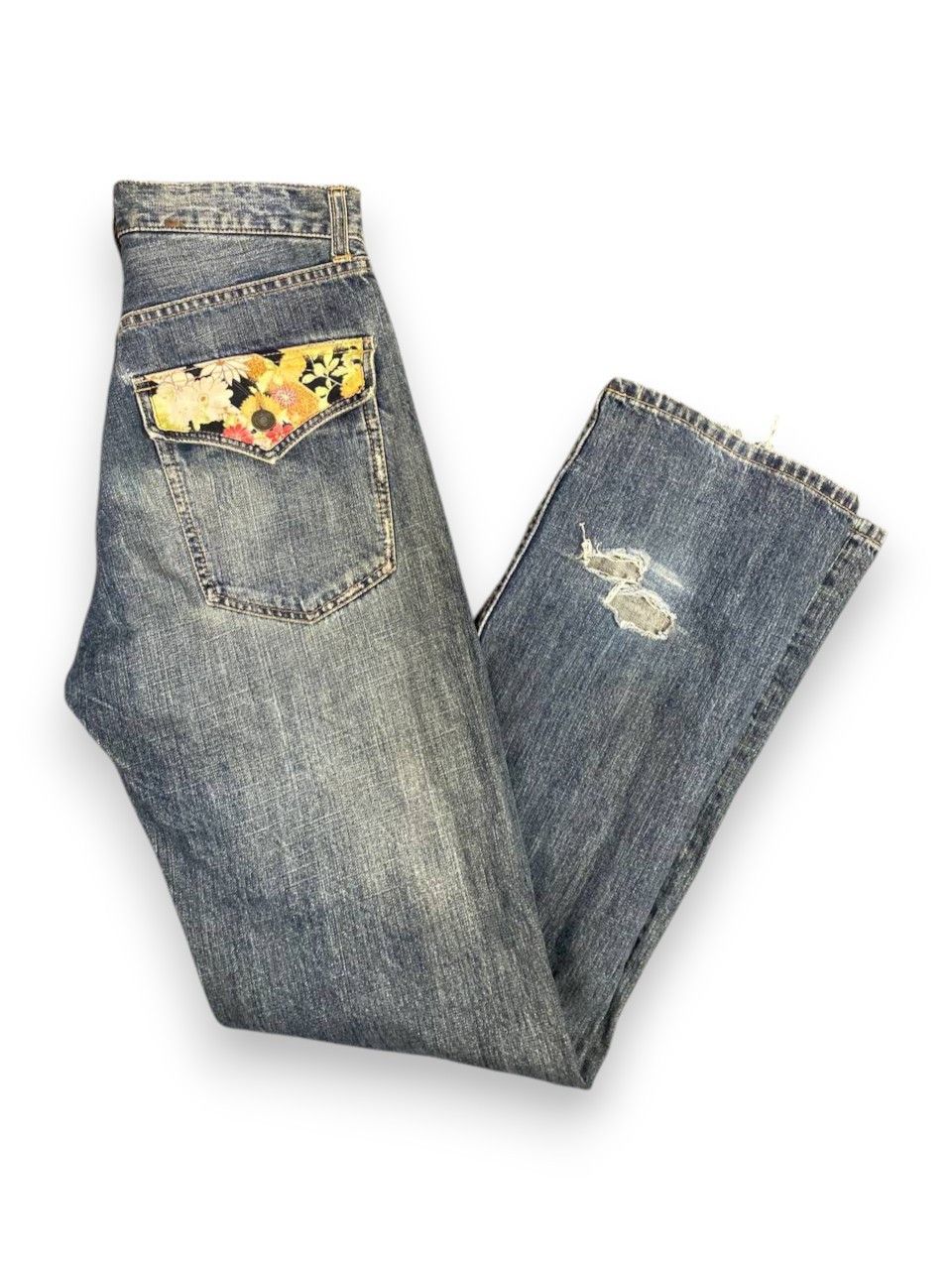 Japanese Brand japanese brand floral design trim distressed denim Size US 30 / EU 46 - 1 Thumbnail