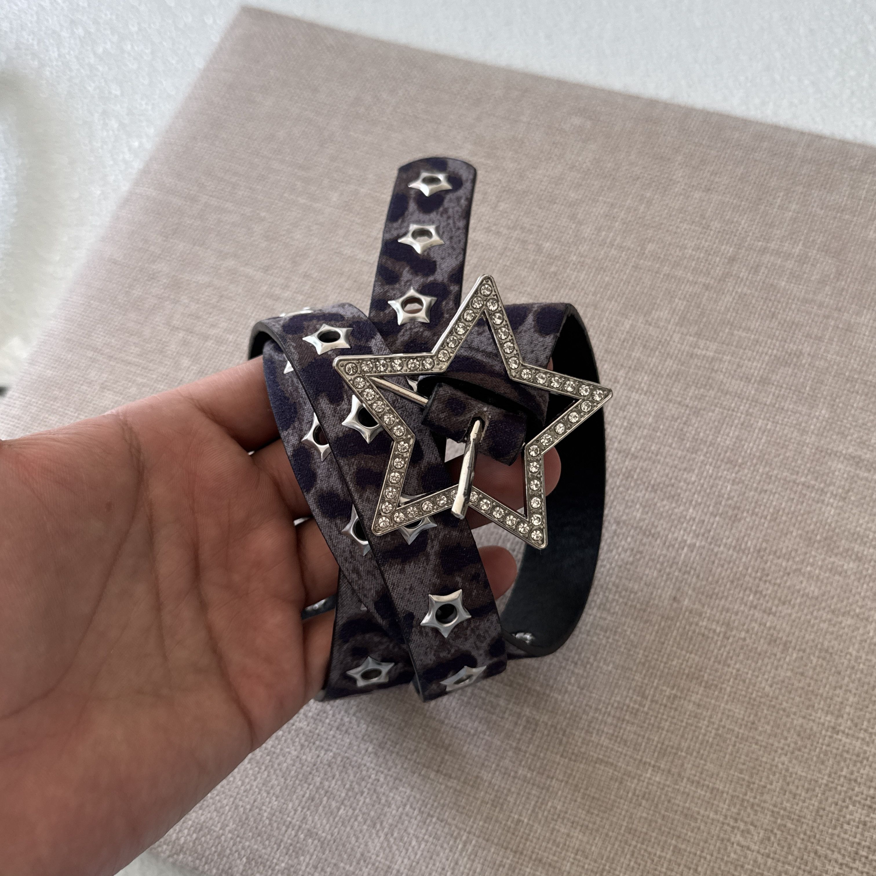 Other Gray Leopard Star Buckle Belt Y2K Rhinestone Studded Belt Size ONE SIZE - 6 Thumbnail