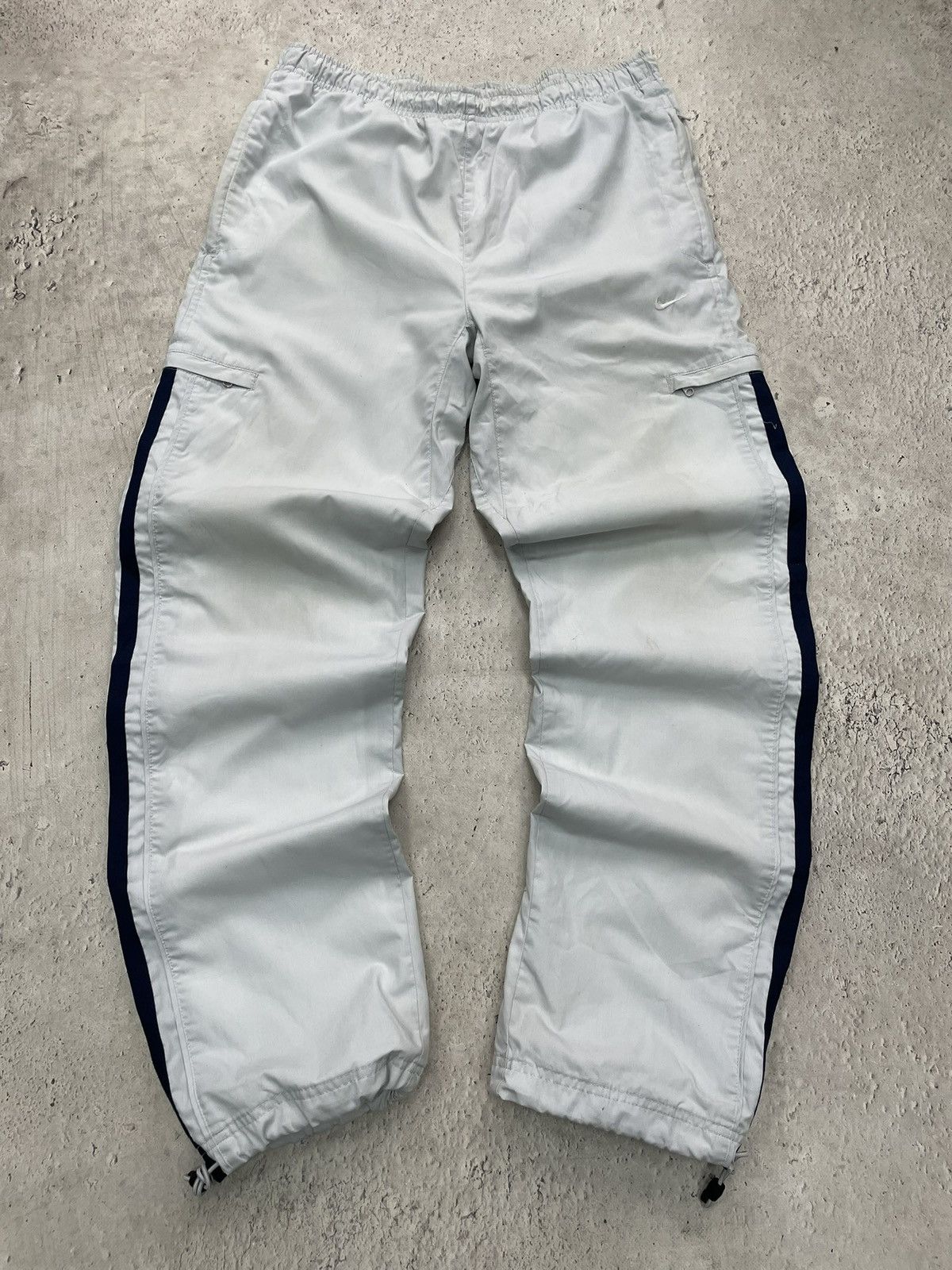 Nike white track pants y2k sporty stripe baggy style