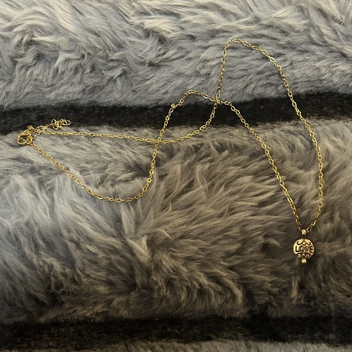 Handmade Handcrafted dual sided “LOVE” gold pendant on chain necklace Size ONE SIZE - 7 Thumbnail