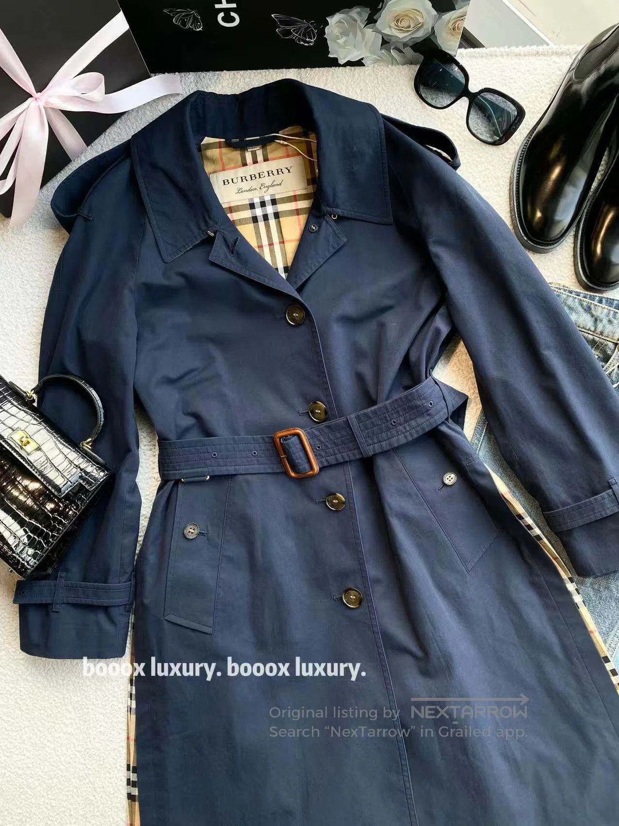 Burberry Burberry Navy plaid trench coat| Size XXS / US 00 / IT 34 - 1 Thumbnail