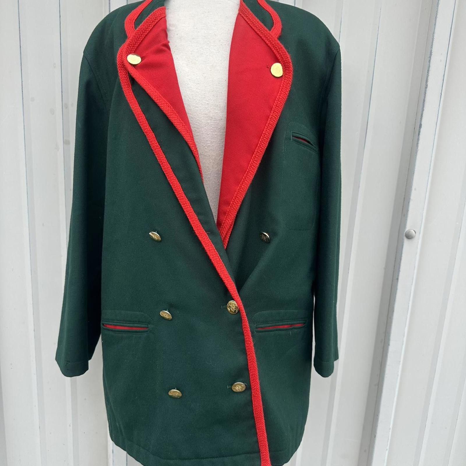 Other Green and red vintage 80s military peacoat red lining, Size L / US 10 / IT 46 - 1 Thumbnail