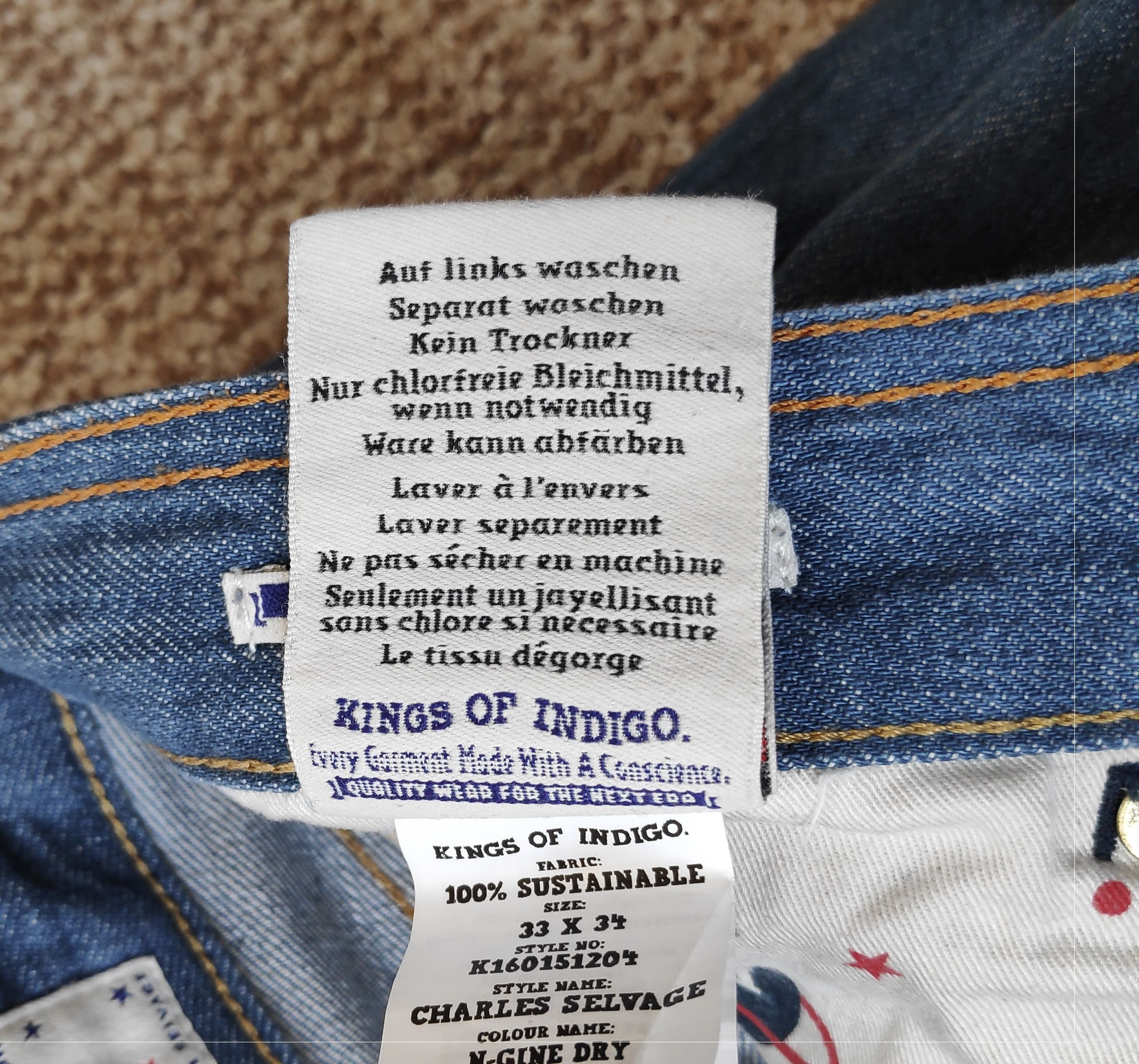 Kings Of Indigo K.O.I. Kings of Indigo Selvedge Slim Mid Rise Denim Jeans Size US 33 - 13 Thumbnail