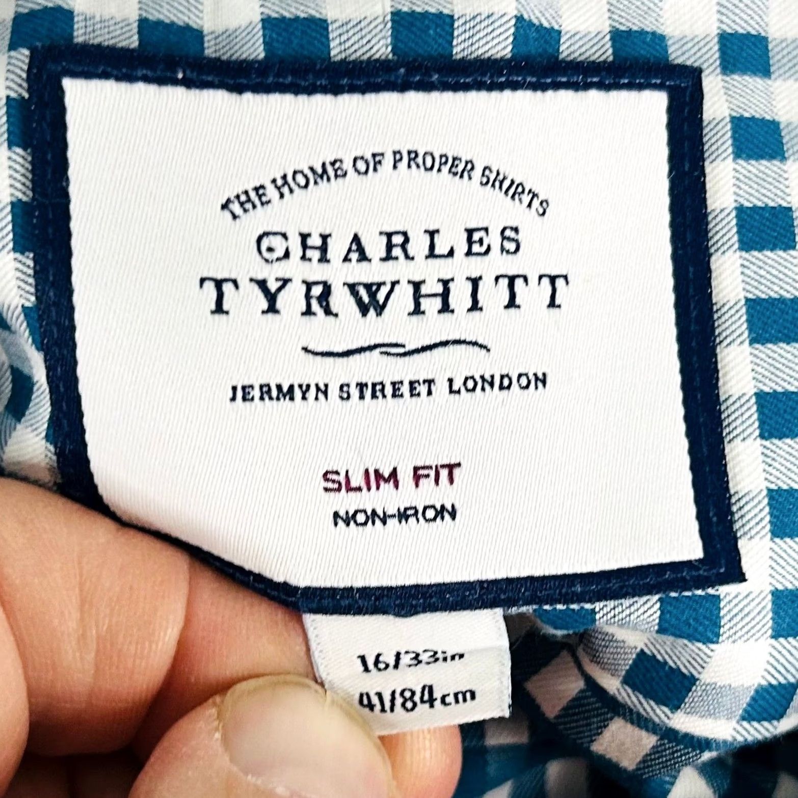 Charles Tyrwhitt Charles Tyrwhitt Dress Shirt Green White Plaid Slim Non-Iron Cotton Shirt Mens 16 33 Long Sleeve Button Collar Slim Fit Size 42R - 3 Thumbnail