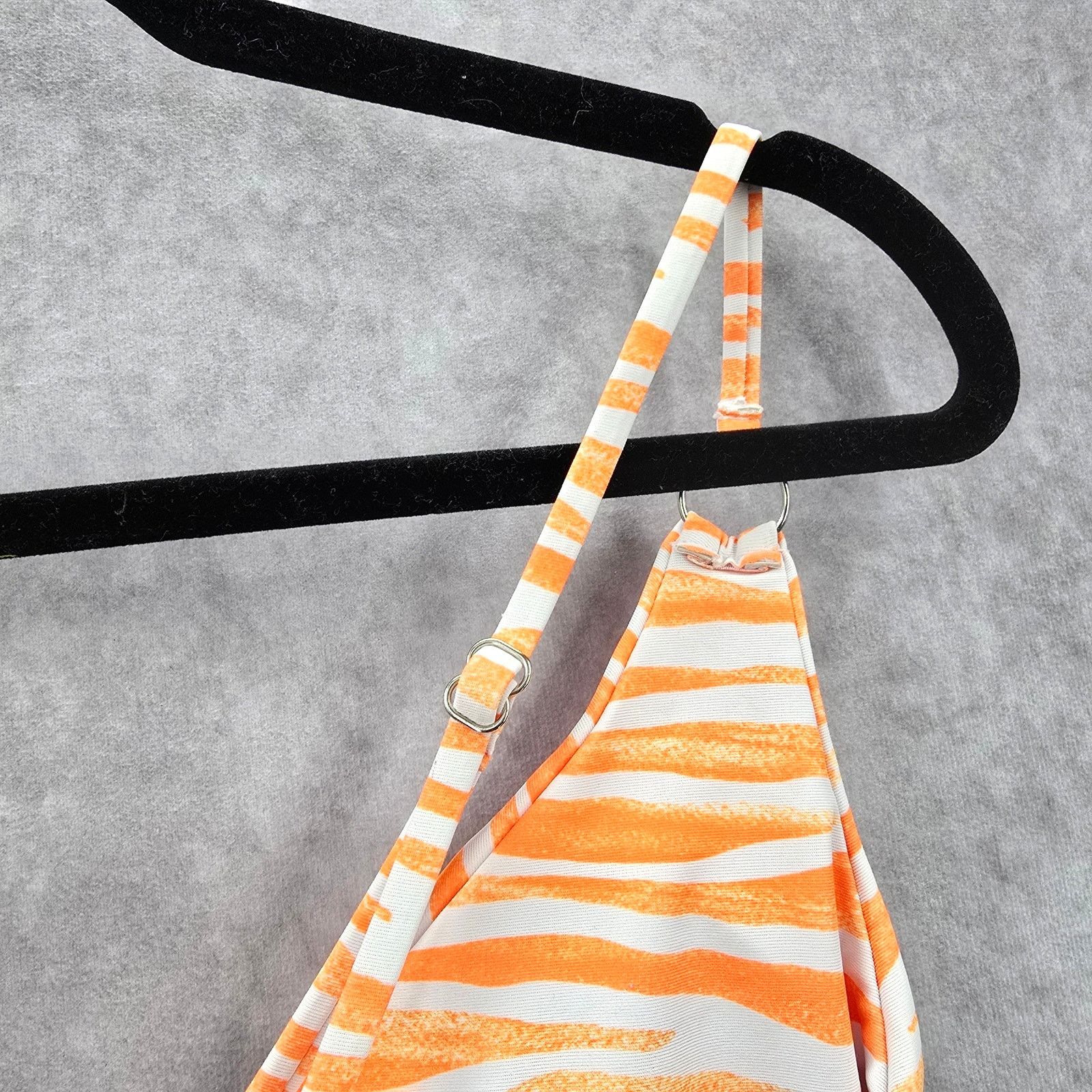 Shein Shein Orange White Stripe Triangle String Bikini Top Medium Size ONE SIZE - 7 Thumbnail