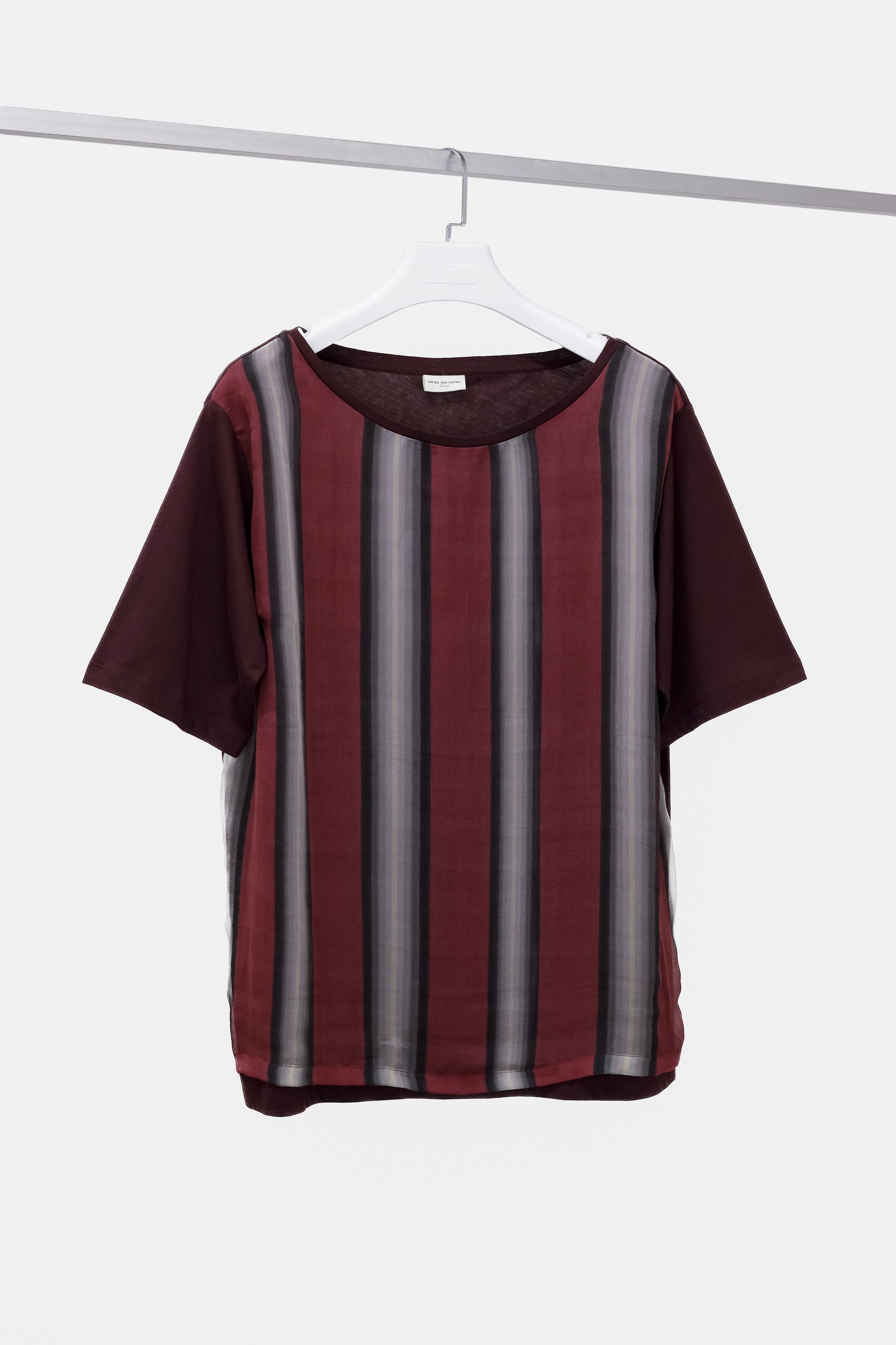 Dries Van Noten Burgundy Striped Silk Tee