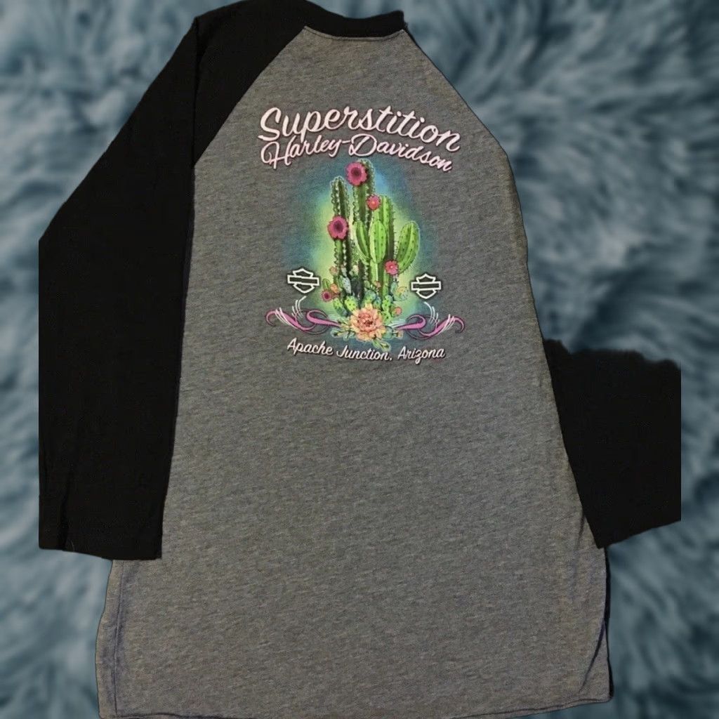 Harley Davidson Harley-Davidson Shirt Harley Apache Junction Arizona Cactus M Gray 3/4 Sleeve Vintage 90s Y2K Punk Rock Grunge Biker Art USA Mens Size US M / EU 48-50 / 2 - 1 Thumbnail